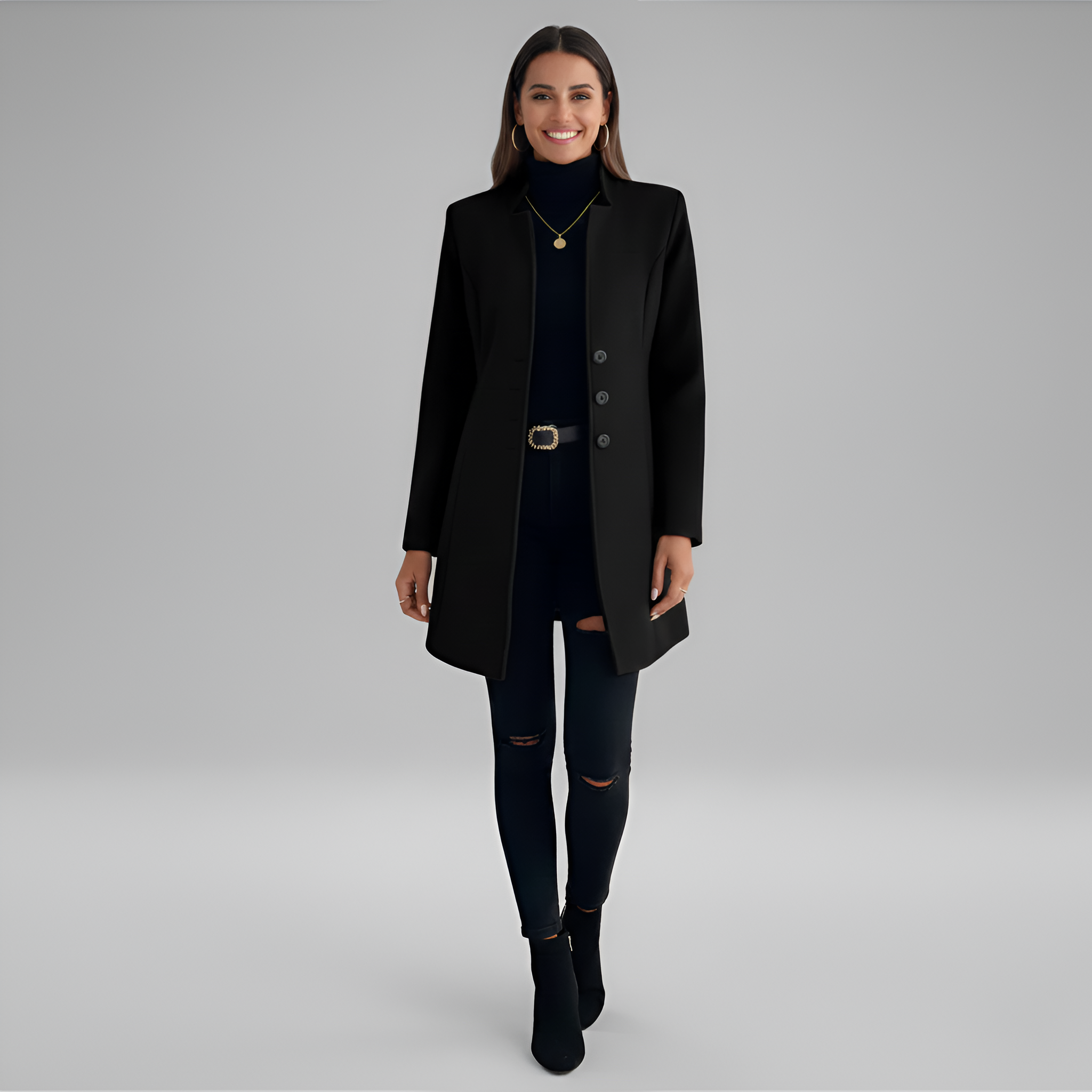 Valerios Fashion abrigo largo elegante de mujer con cierre de botones