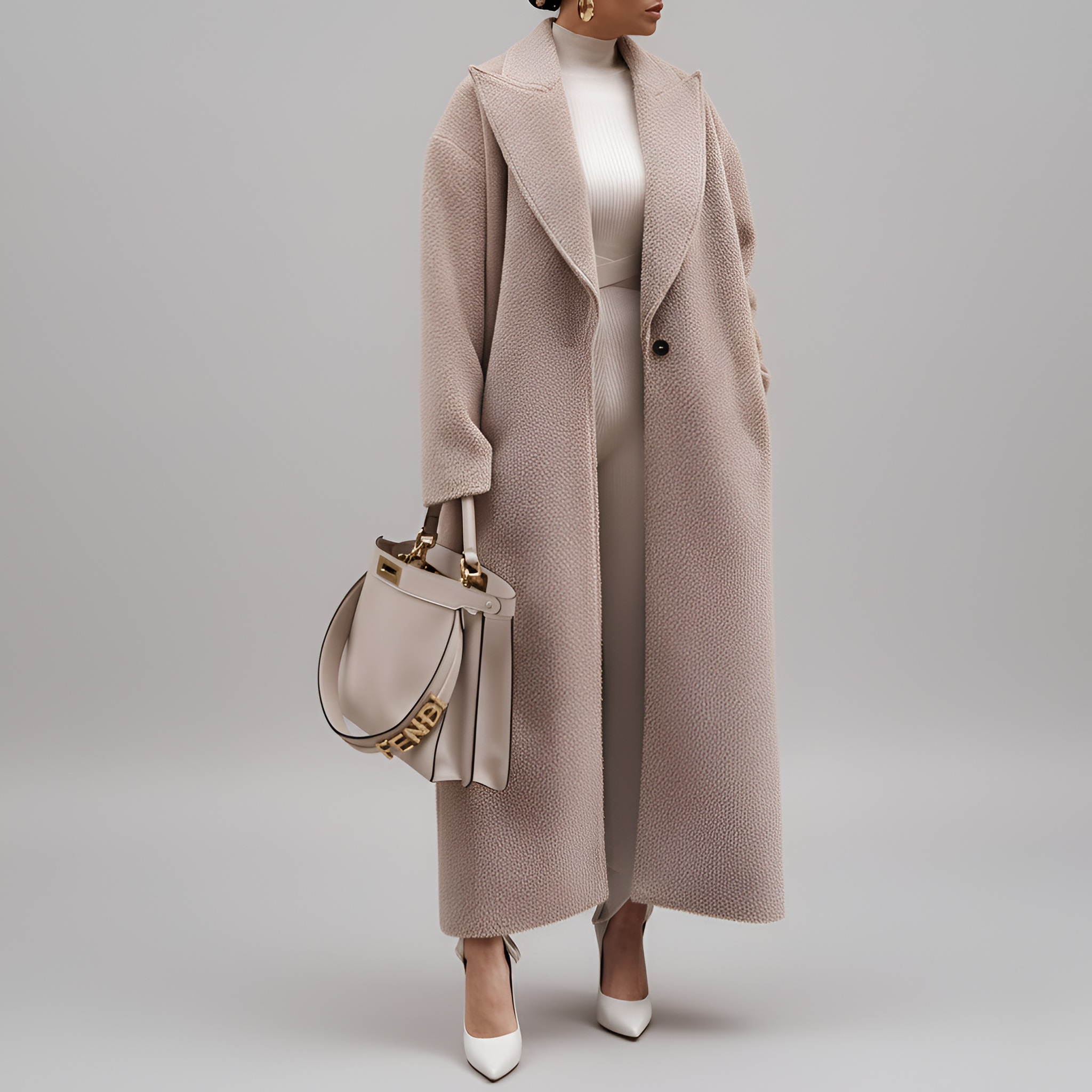 Valerios Fashion długi płaszcz damski z mieszanki wełny elegancki