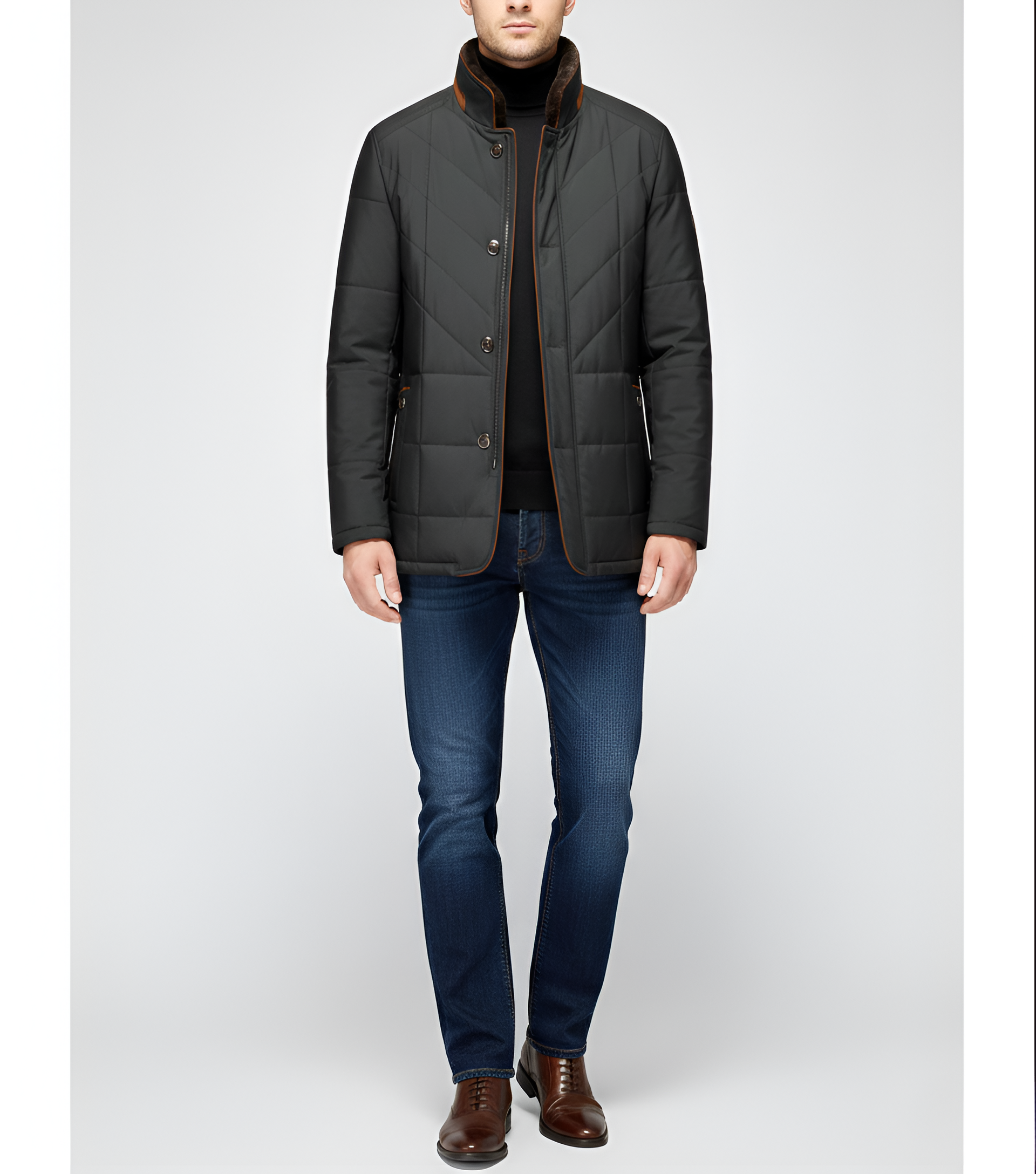 Valerios Fashion men's padded jacket high collar winter