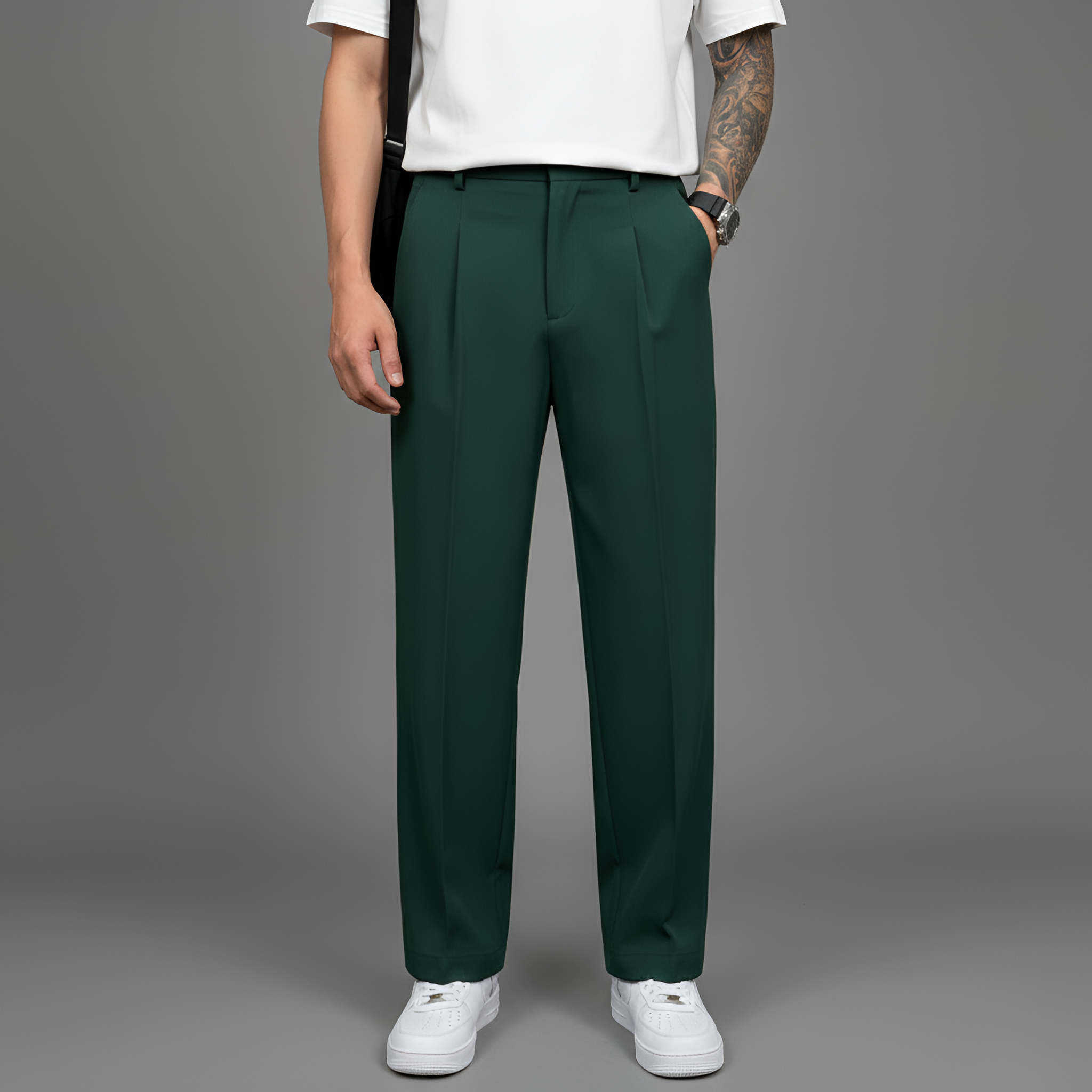 Men's tailored pleated trousers straight fit elegant casual style