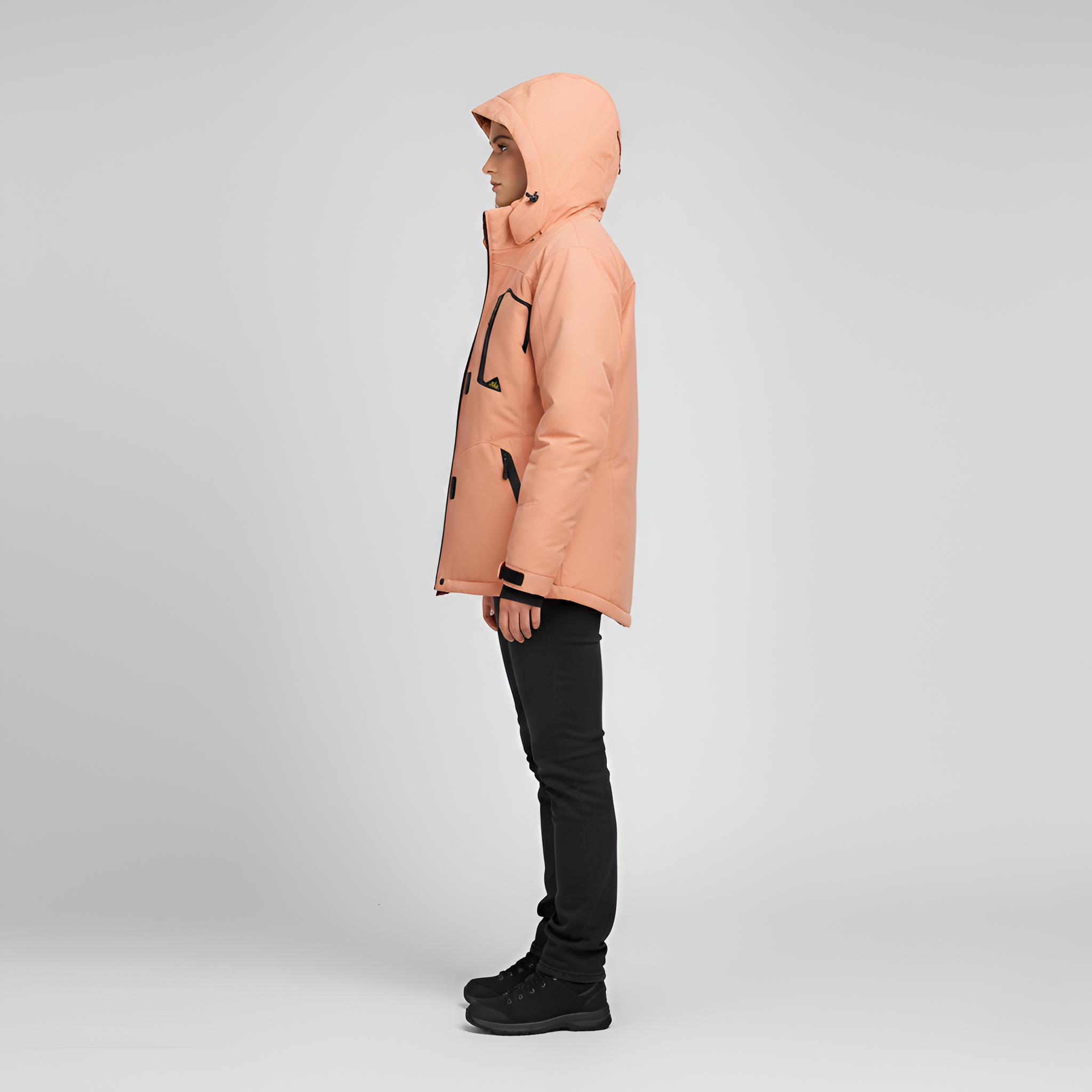 Chaqueta exterior impermeable para mujer con capucha y relleno térmico