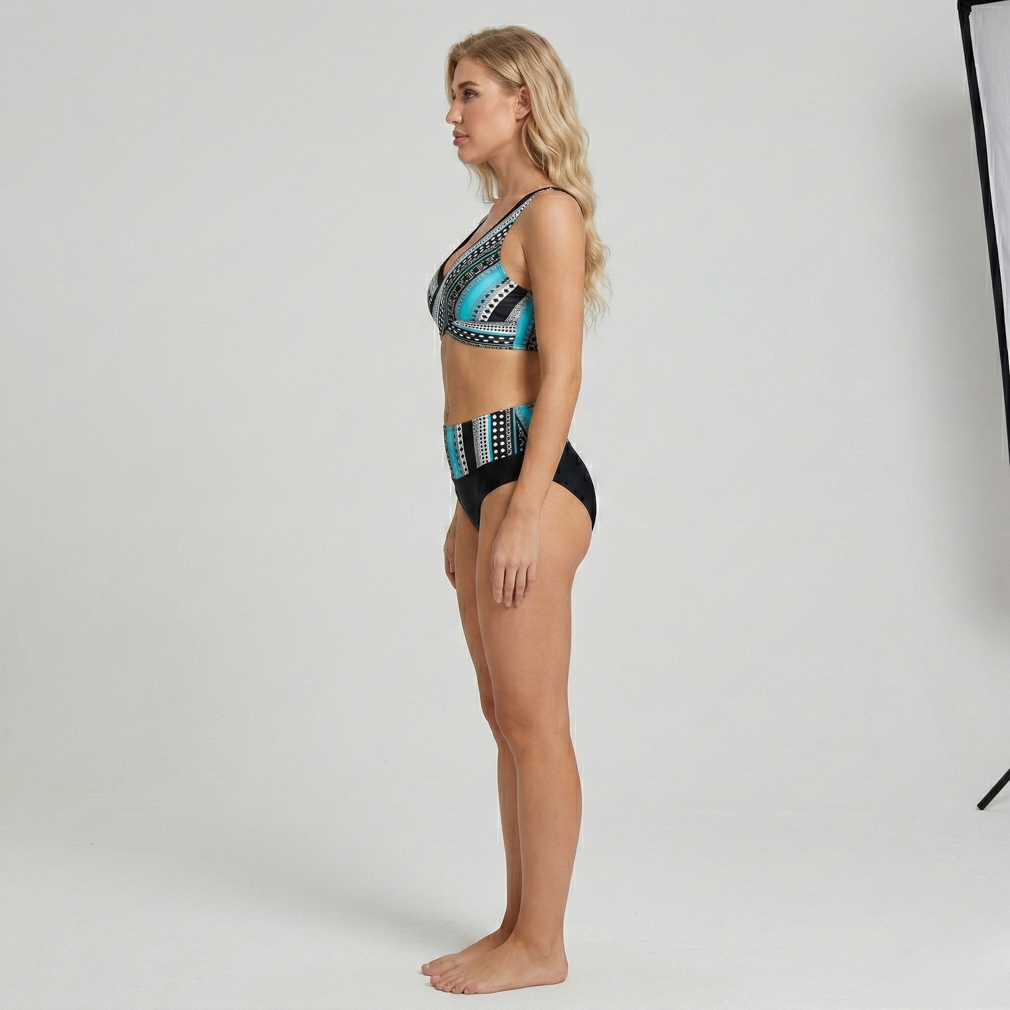 Bikini Donna Vita Alta Incrociato Costume da Bagno Due Pezzi Stampato