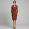 Vestito donna elegante midi con cintura scollo a V maniche 3/4 abito sartoriale slim