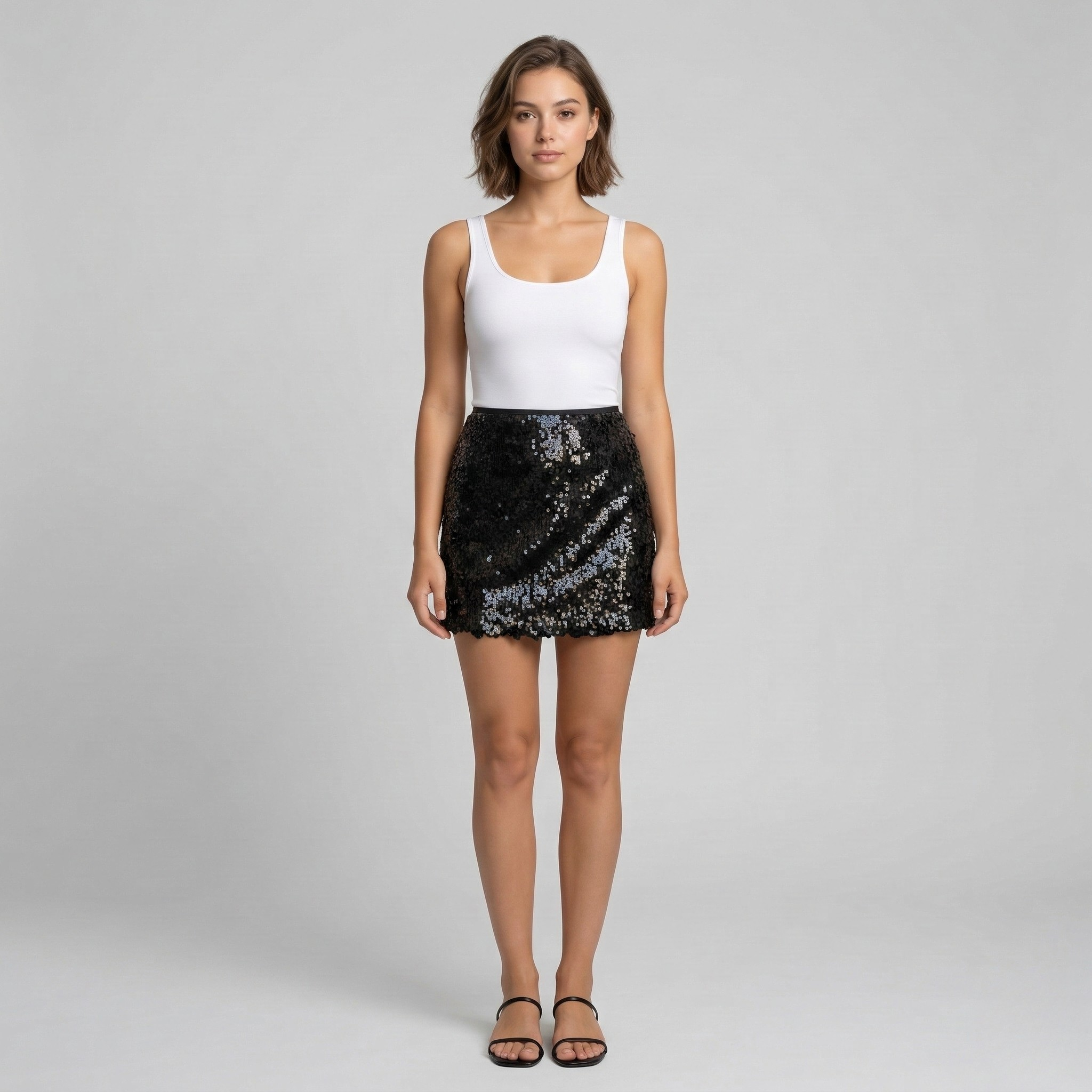 Saia curta de mulher com lantejoulas, mini saia elegante justa para festa e noite