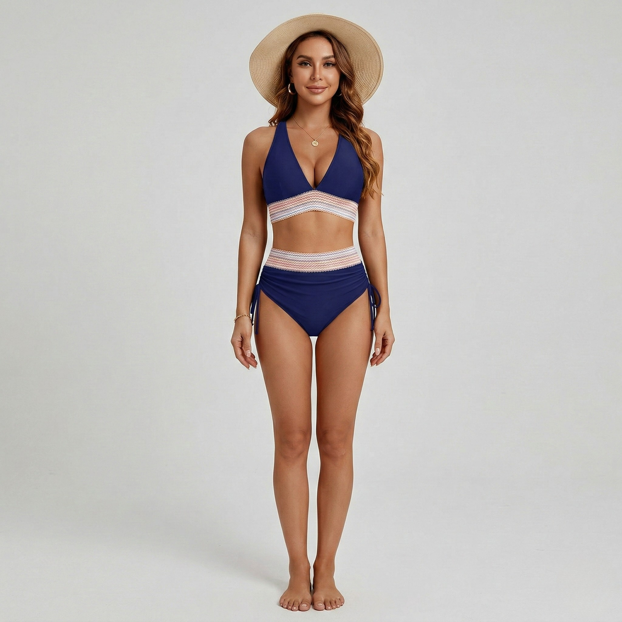 Bikini Donna a Vita Alta con Reggiseno Triangolo e Slip Regolabile