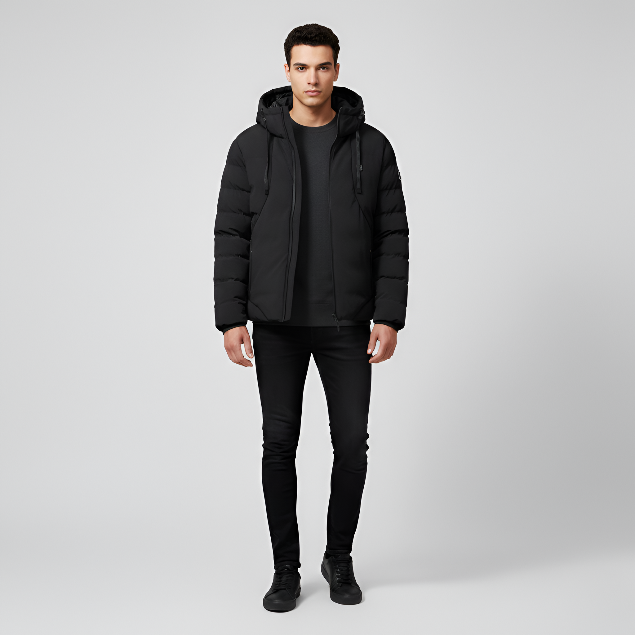 Ανδρικό Μπουφάν με Επένδυση και Κουκούλα, Συνθετικό Πούπουλο, Φερμουάρ, Χειμερινό