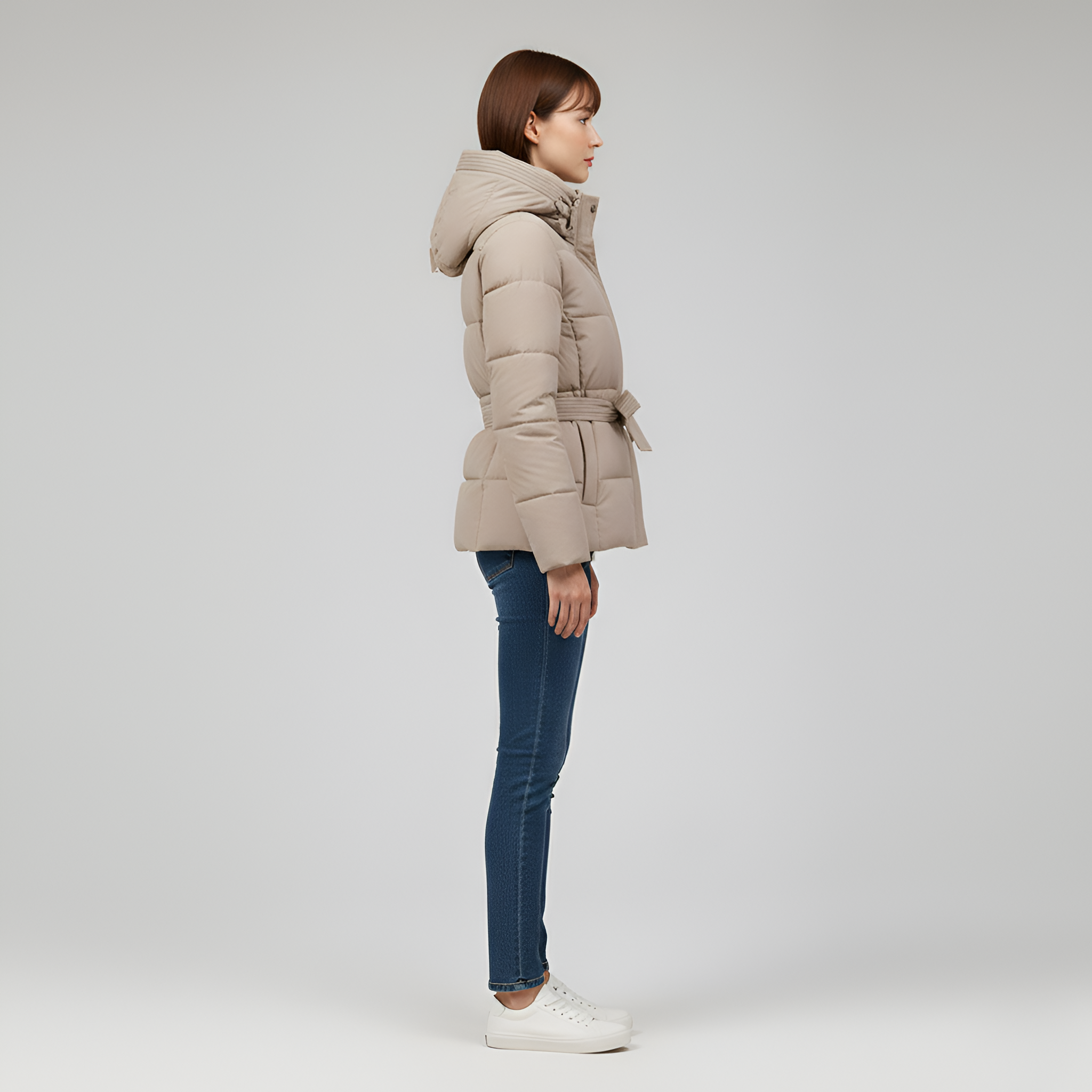 Valerios Fashion plumífero de mujer con capucha y cinturón acolchado para invierno