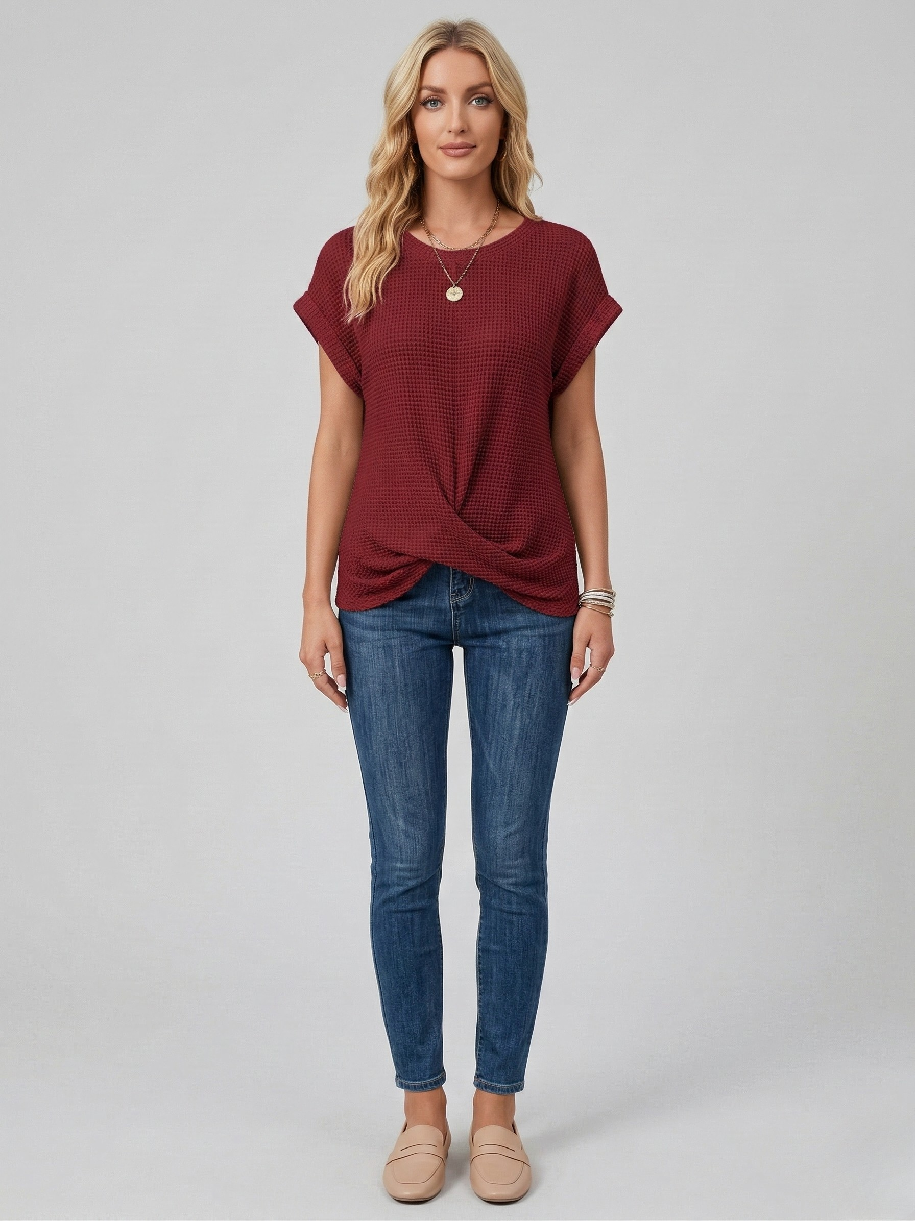 Tricou damă din bumbac cu mâneci scurte și guler rotund, tricou casual de vară pentru femei