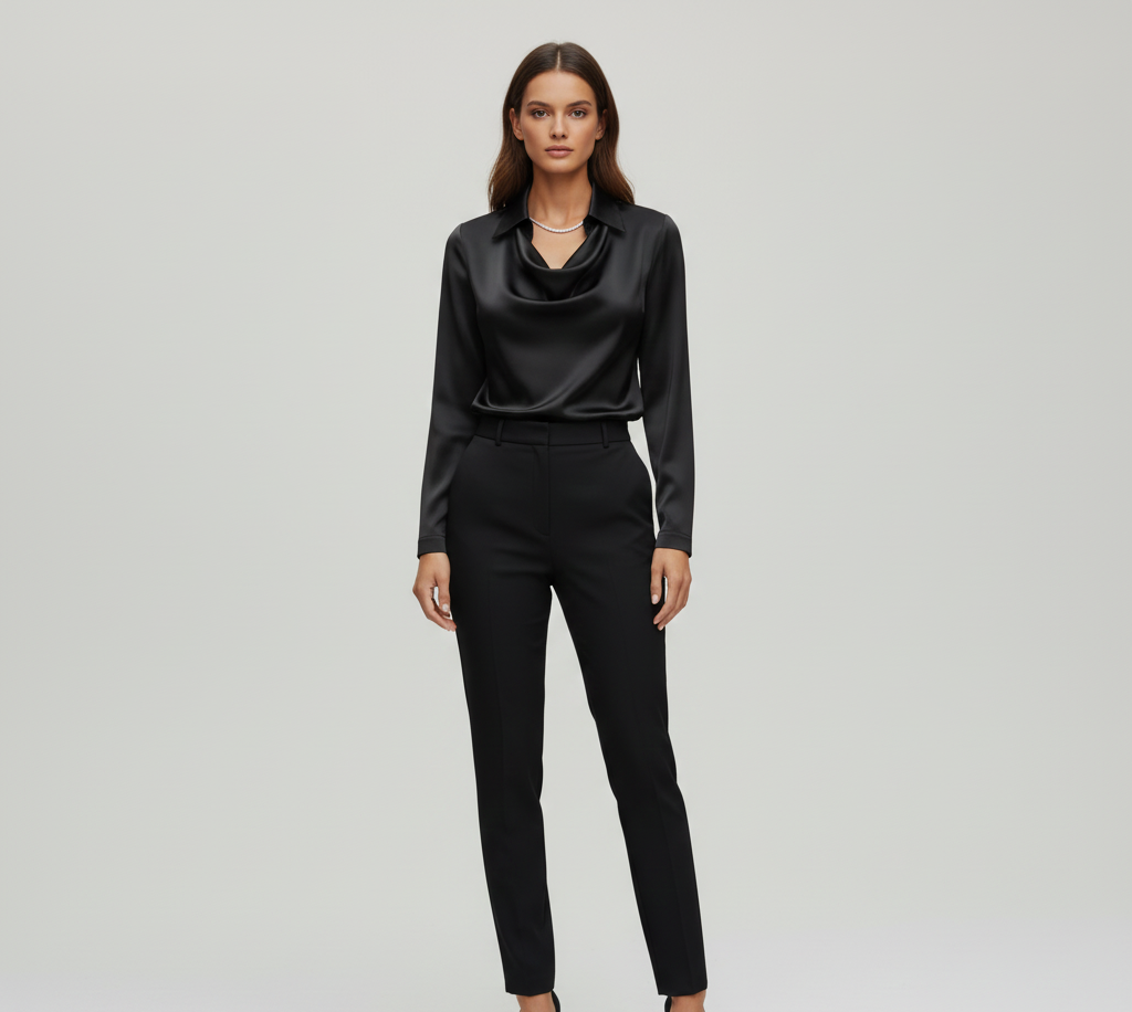 Valerios Fashion camicetta donna satin elegante collo morbido