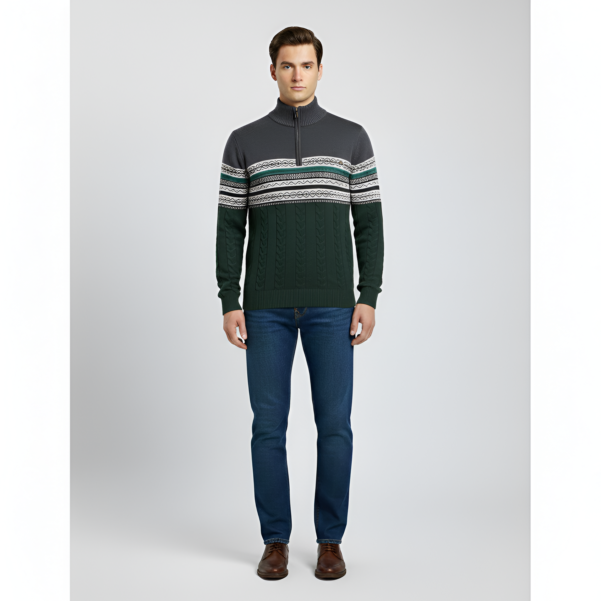 Valerios Fashion pull homme en laine mélangée col montant avec zip