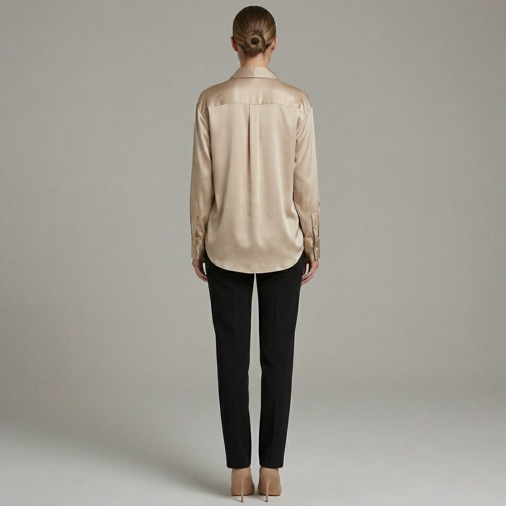 Elegáns női szatén ing hosszú ujjú gombokkal, klasszikus női blúz