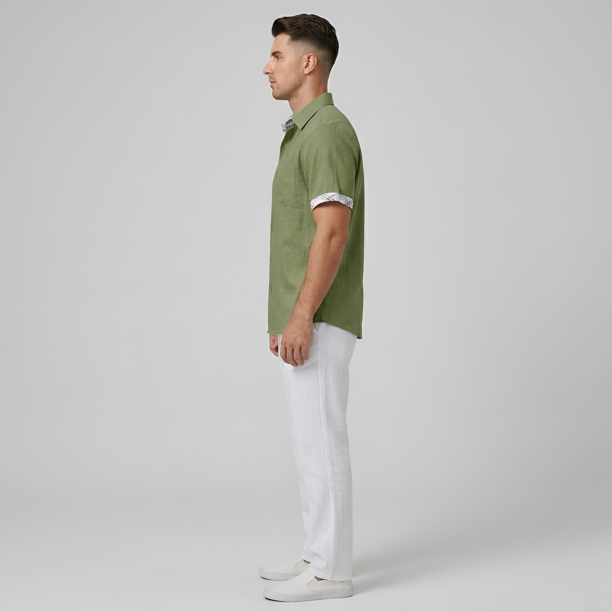 Koszula męska bawełniana z krótkim rękawem i guzikami, letnia koszula casual męska