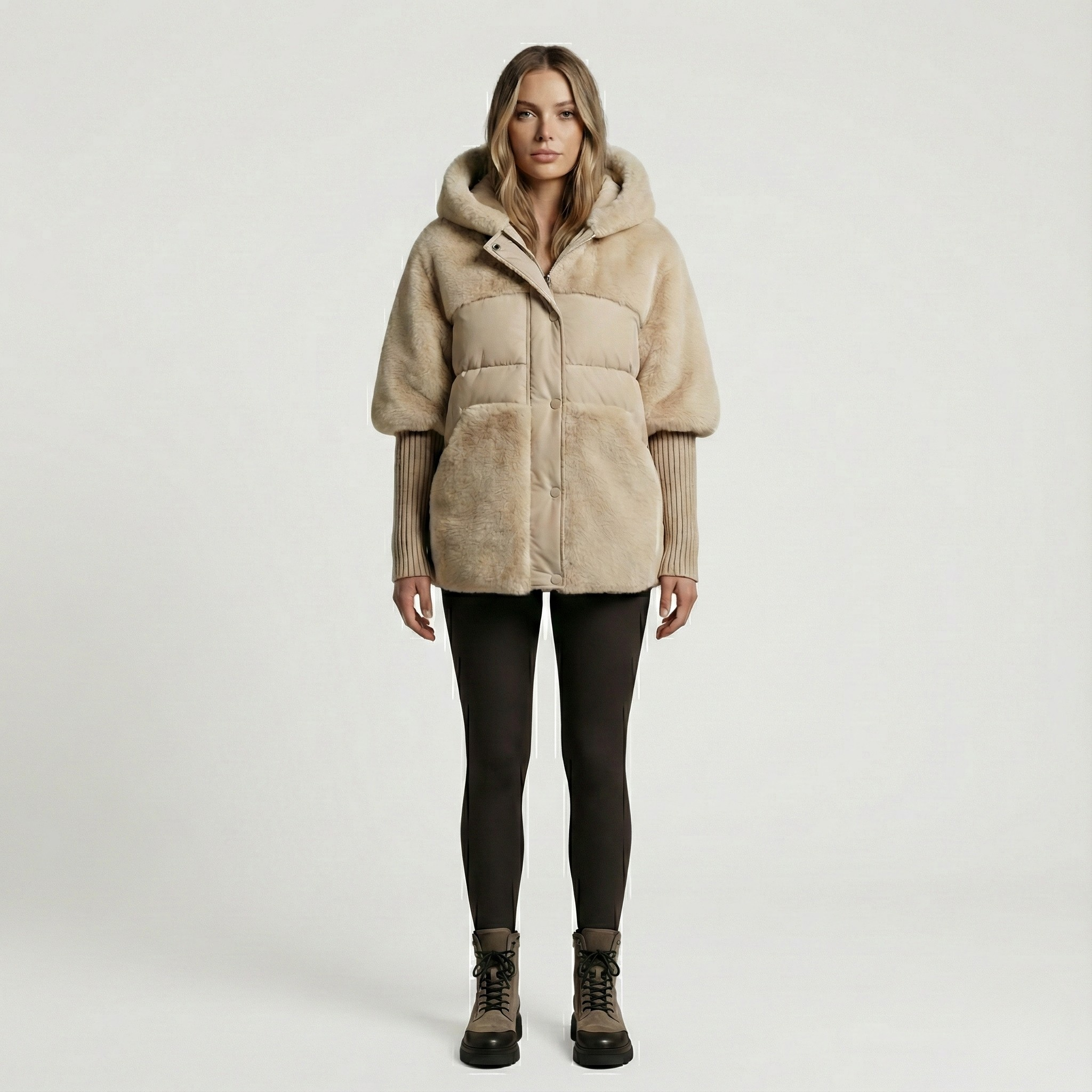 Valerios Fashion γυναικείο μπουφάν με επένδυση, οικολογική γούνα και κουκούλα