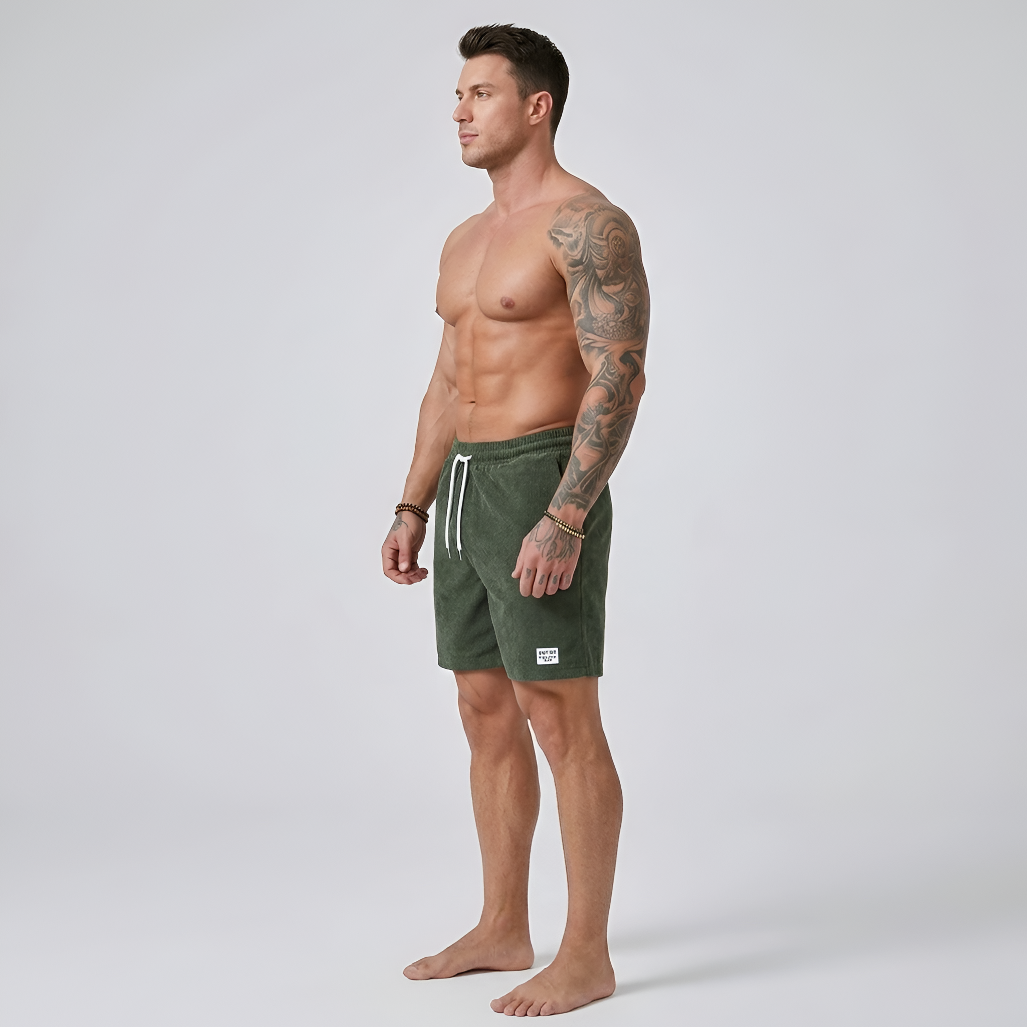 Męskie spodenki sportowe z elastycznym sznurkiem i kieszeniami, casual, na siłownię