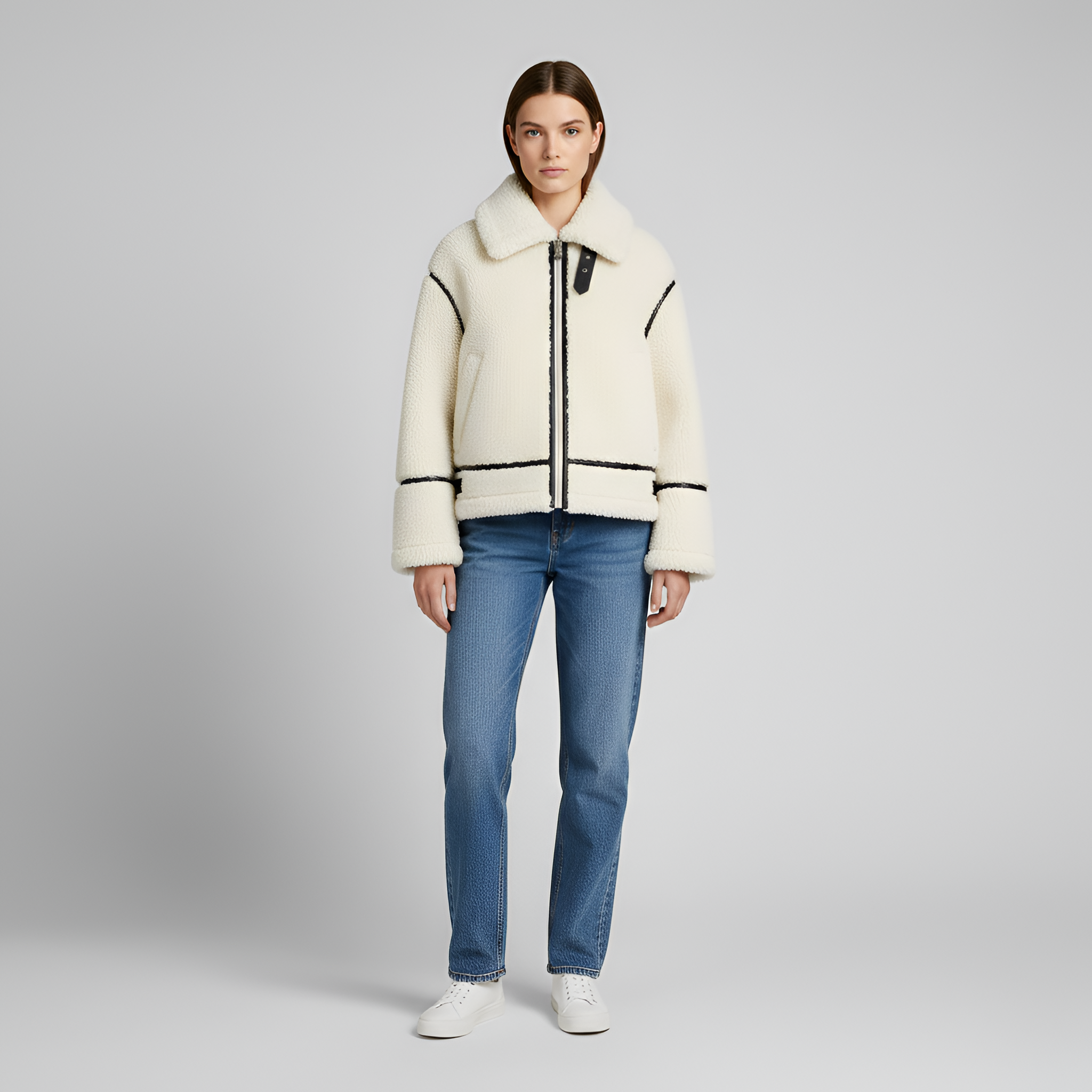 Valerios Fashion chaqueta de mujer en piel sintética con cremallera y cuello