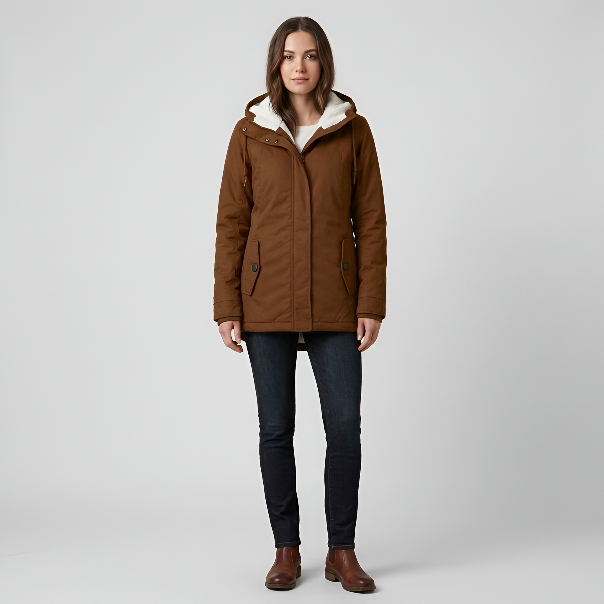 Γυναικείο παρκά με κουκούλα επενδεδυμένη με ζεστό φλις, χειμερινό μπουφάν με επένδυση