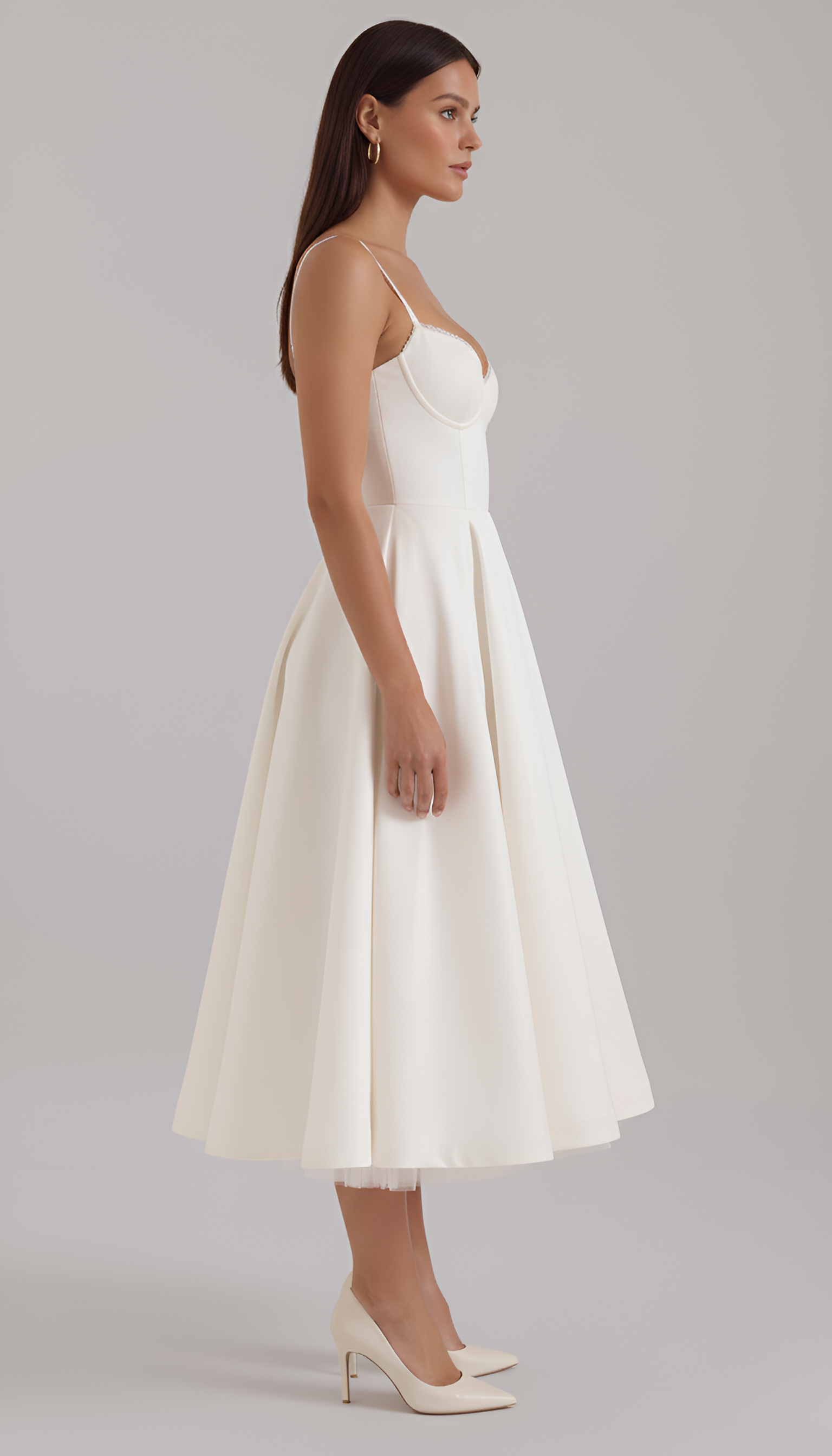 Vestido midi de mujer bustier floral de algodón con tirantes finos