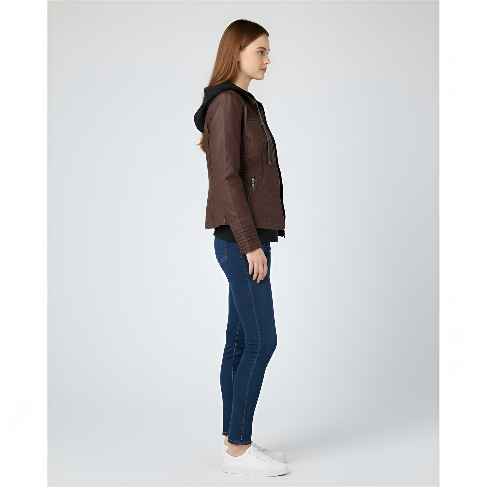 Valerios Fashion chaqueta de mujer en ecopiel con capucha