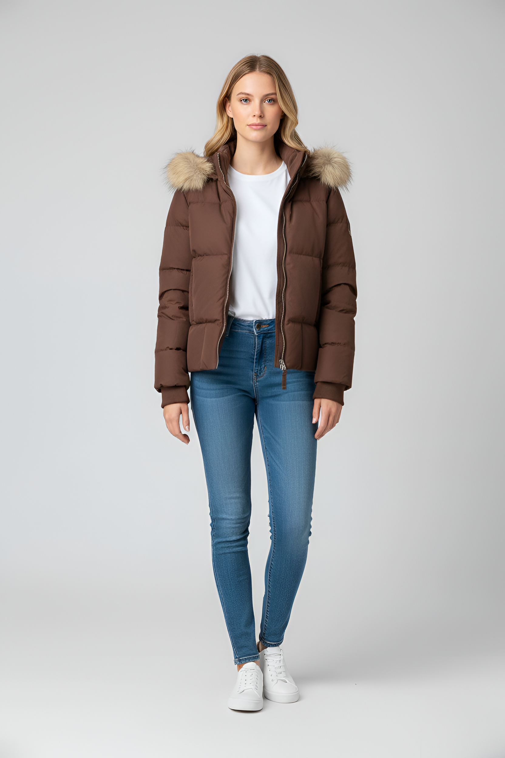 Valerios Fashion plumífero para mujer acolchado con capucha y borde de piel sintética