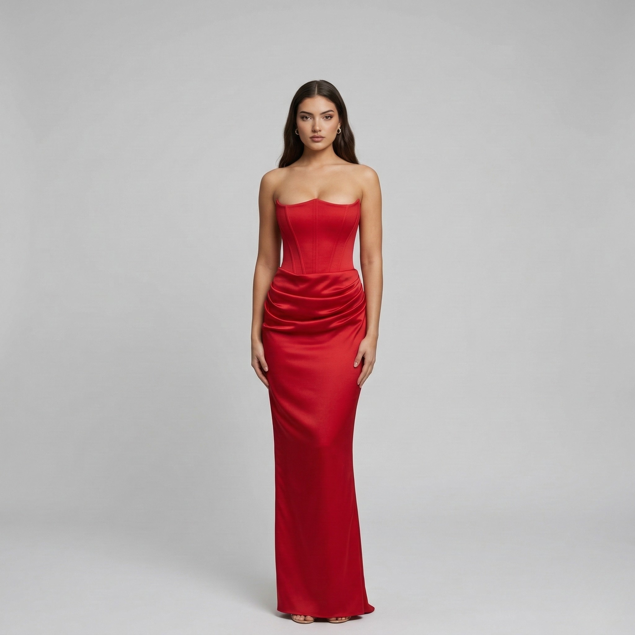 Vestido longo de mulher elegante sem alças, vestido de noite justo estilo sereia