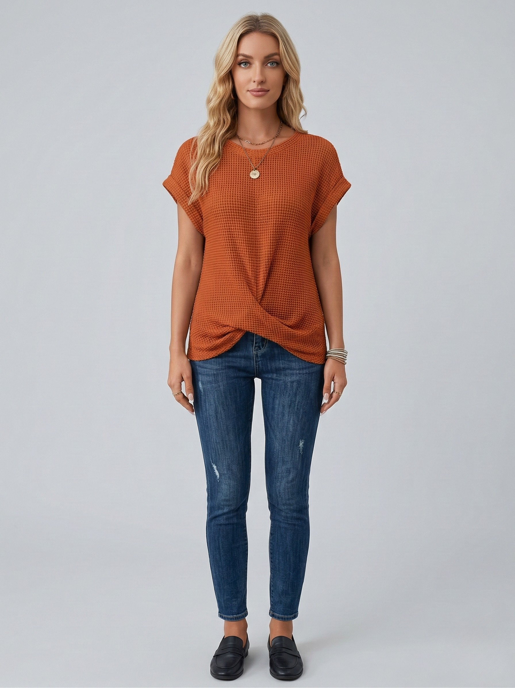 Tricou damă din bumbac cu mâneci scurte și guler rotund, tricou casual de vară pentru femei