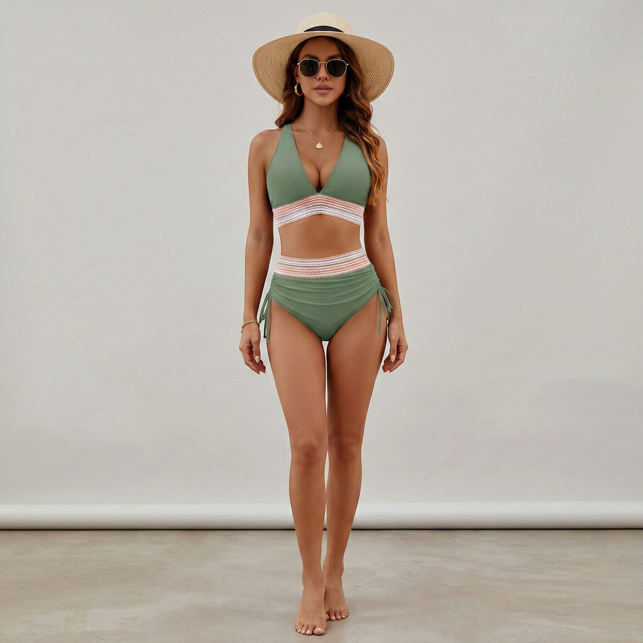 Bikini Donna a Vita Alta con Reggiseno Triangolo e Slip Regolabile