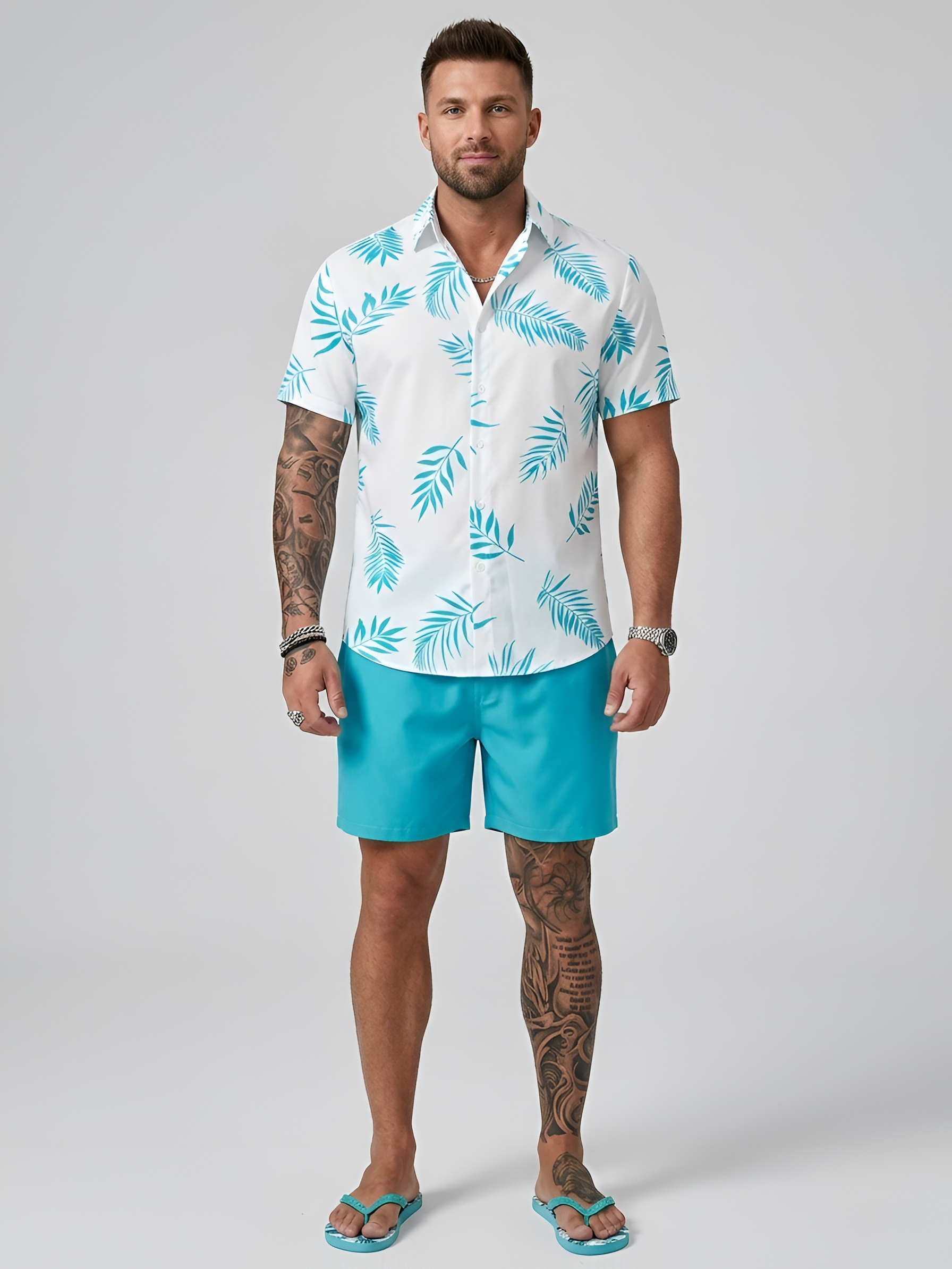 Cămașă bărbați mânecă scurtă imprimeu tropical cămașă de vară casual bărbați bumbac