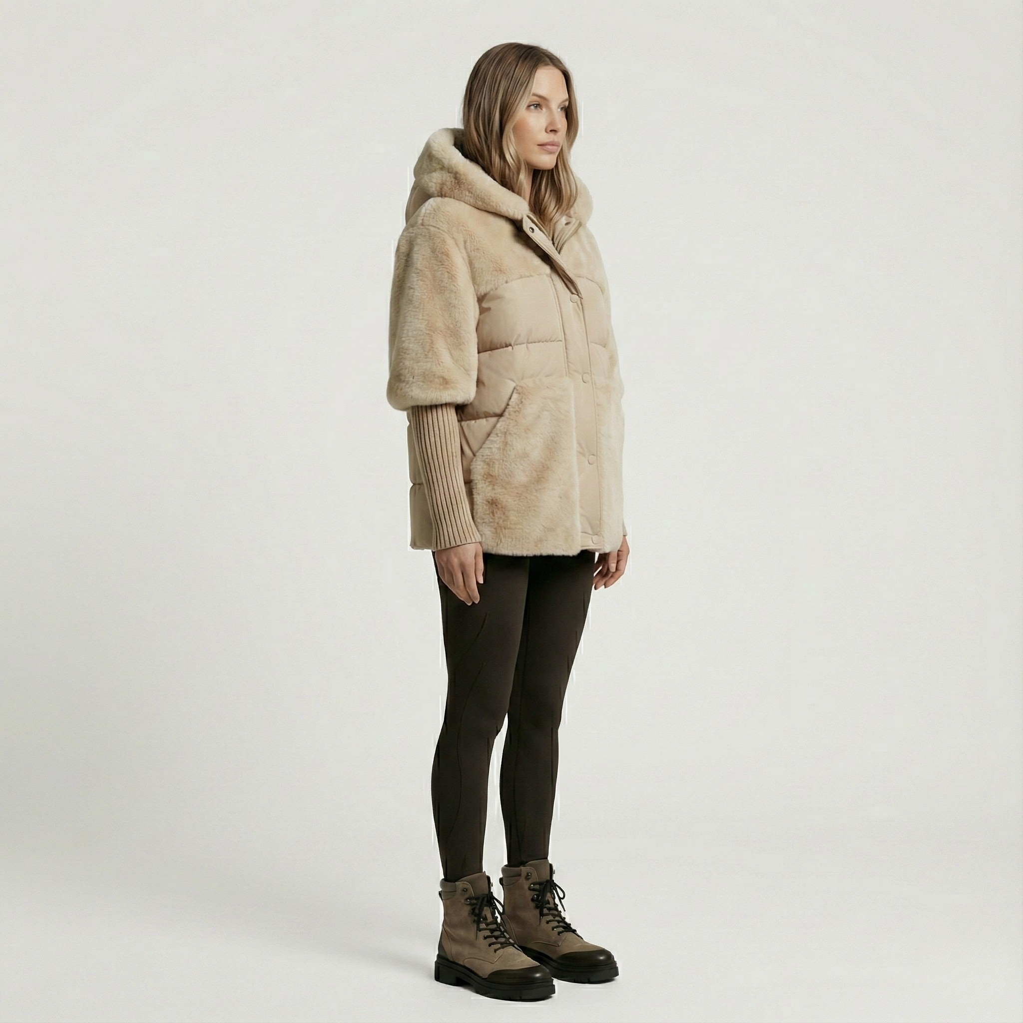 Valerios Fashion γυναικείο μπουφάν με επένδυση, οικολογική γούνα και κουκούλα