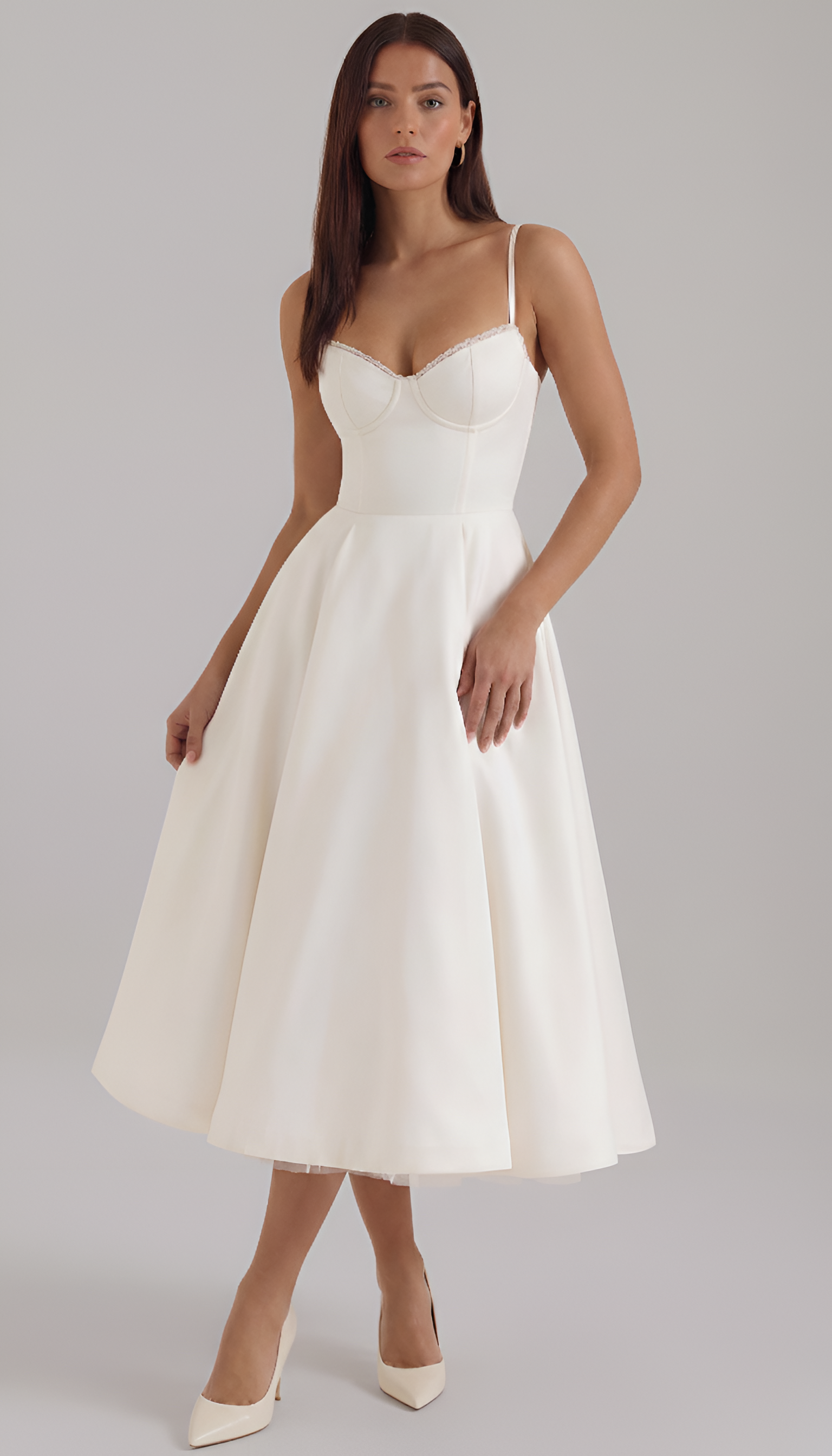 Vestido midi de mujer bustier floral de algodón con tirantes finos