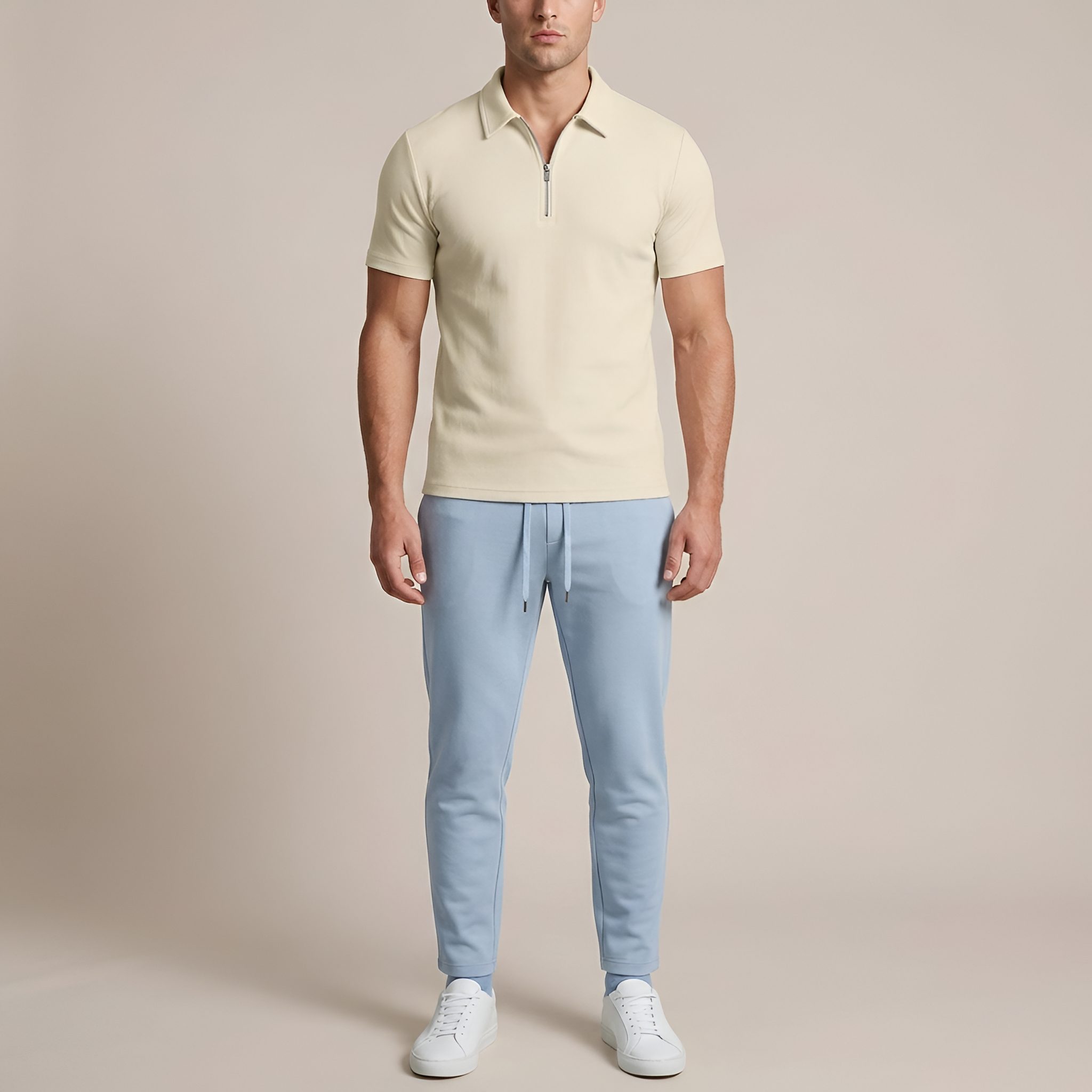 Polo homme manches courtes avec fermeture éclair et col classique coupe ajustée