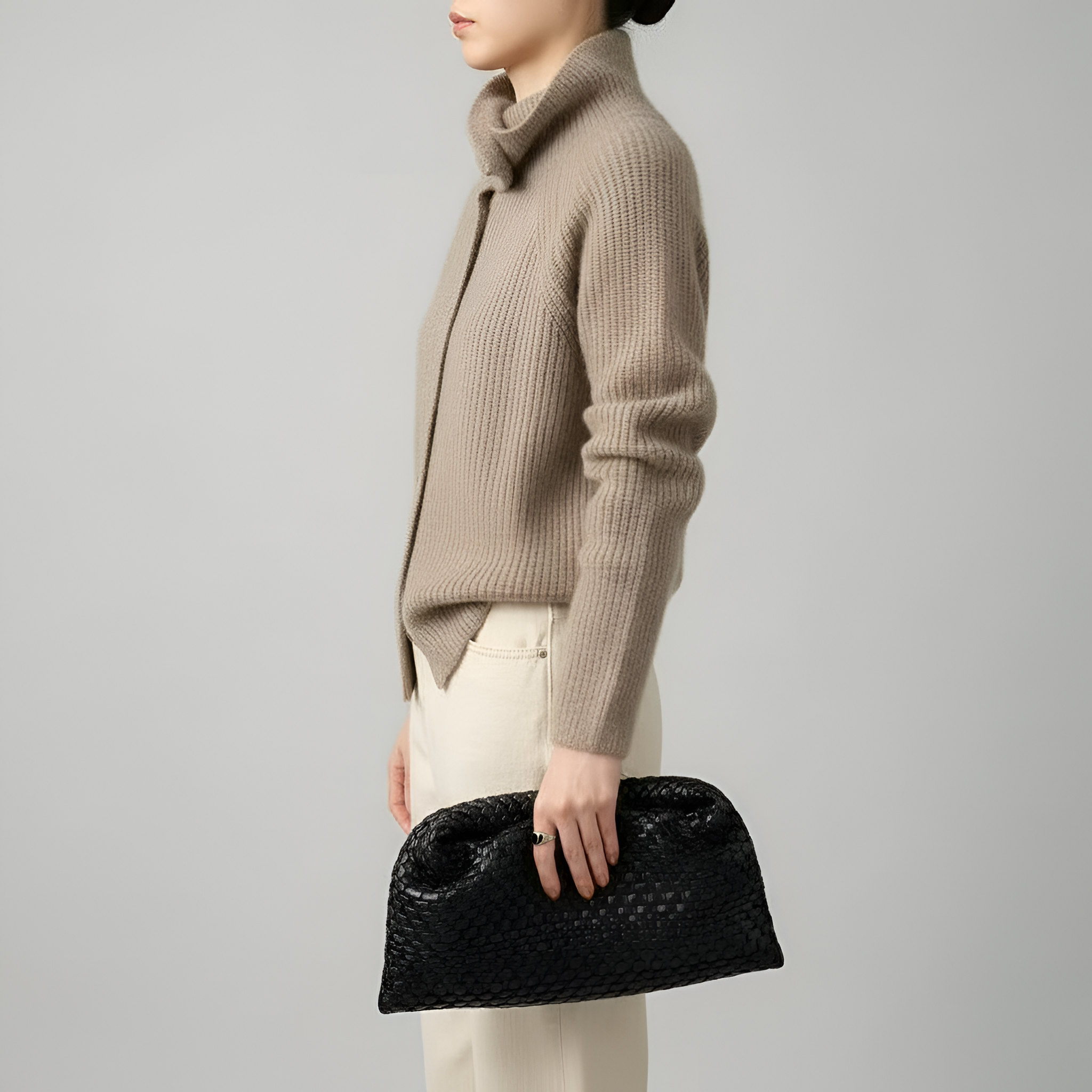 Cardigan de moda Valerios para mujer en lana con botones, cuello alto, ajuste regular