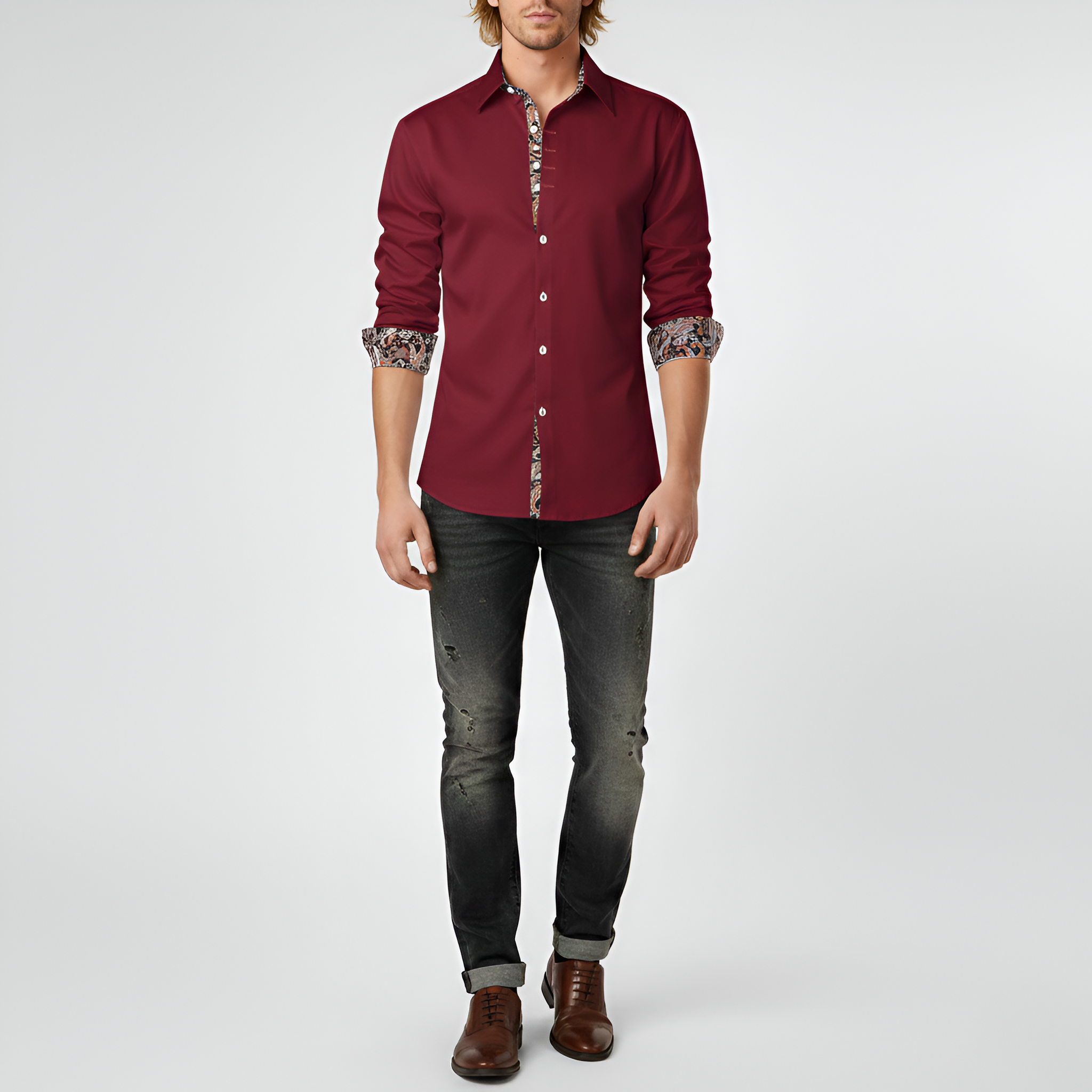 Valerios Fashion camicia uomo slim fit in cotone con dettagli stampati