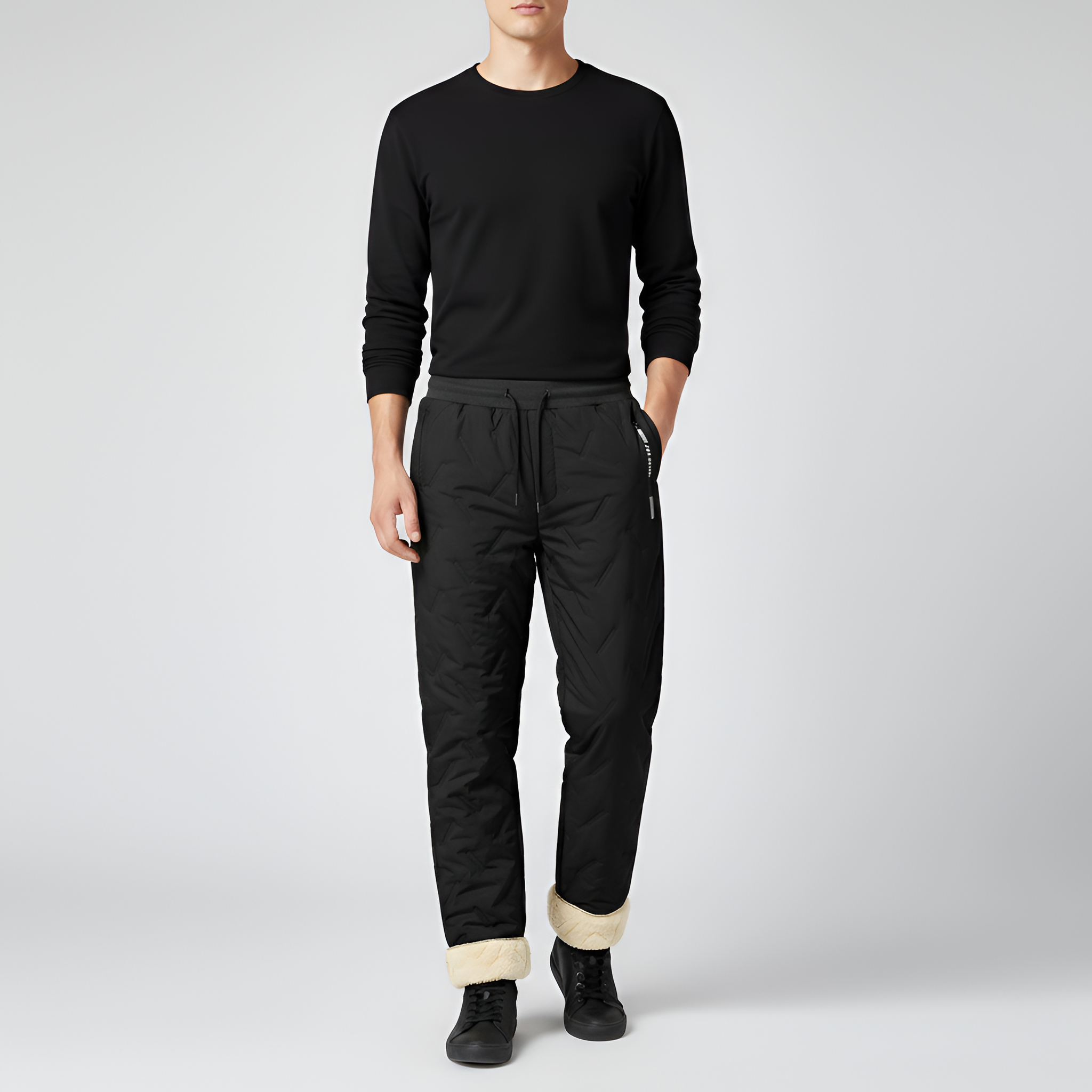 Pantalones de chándal para hombre acolchados con forro polar interior y cintura elástica
