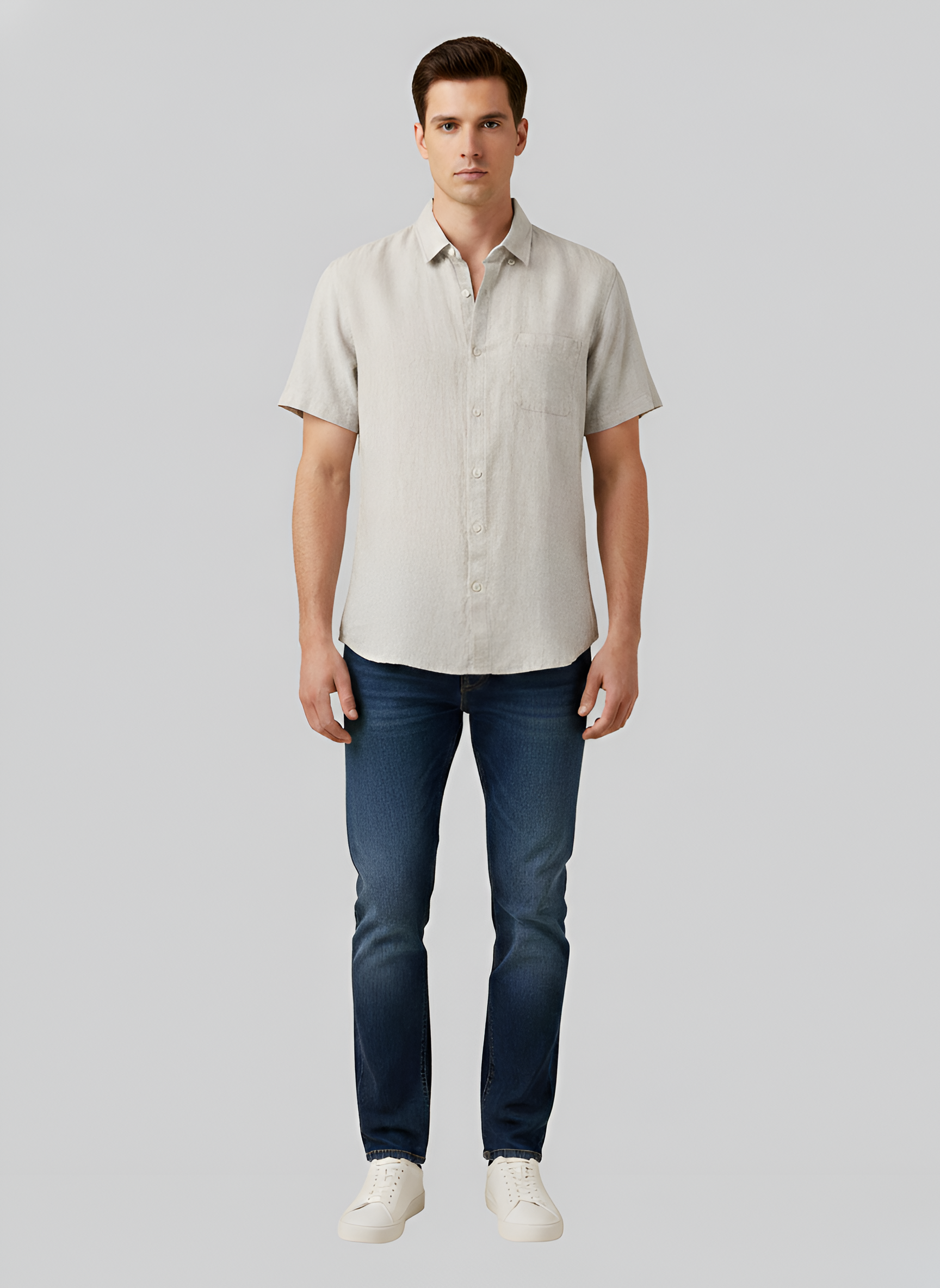 Camicia Uomo in Cotone Manica Corta Vestibilità Regolare con Taschino