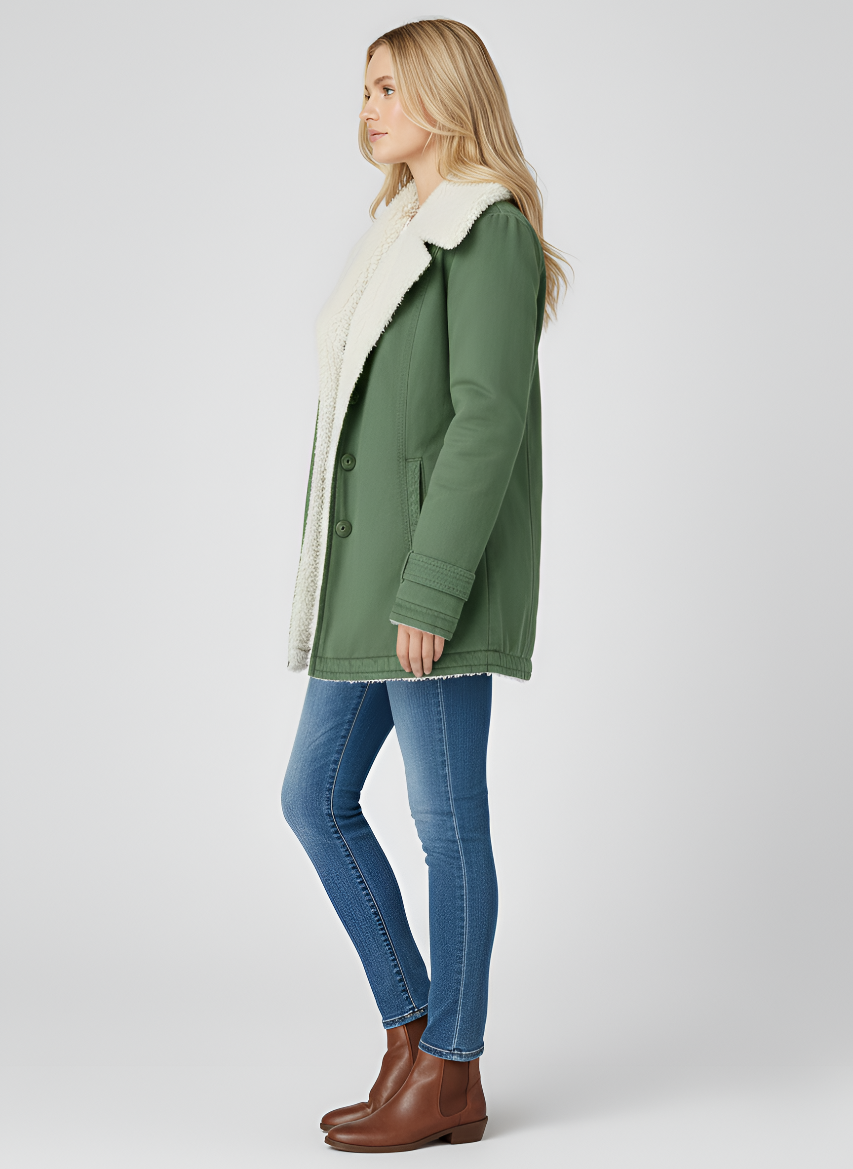 Valerios Fashion Γυναικείο μπουφάν στυλ μουτόν από οικοδερμα με εσωτερική επένδυση από συνθετική γούνα