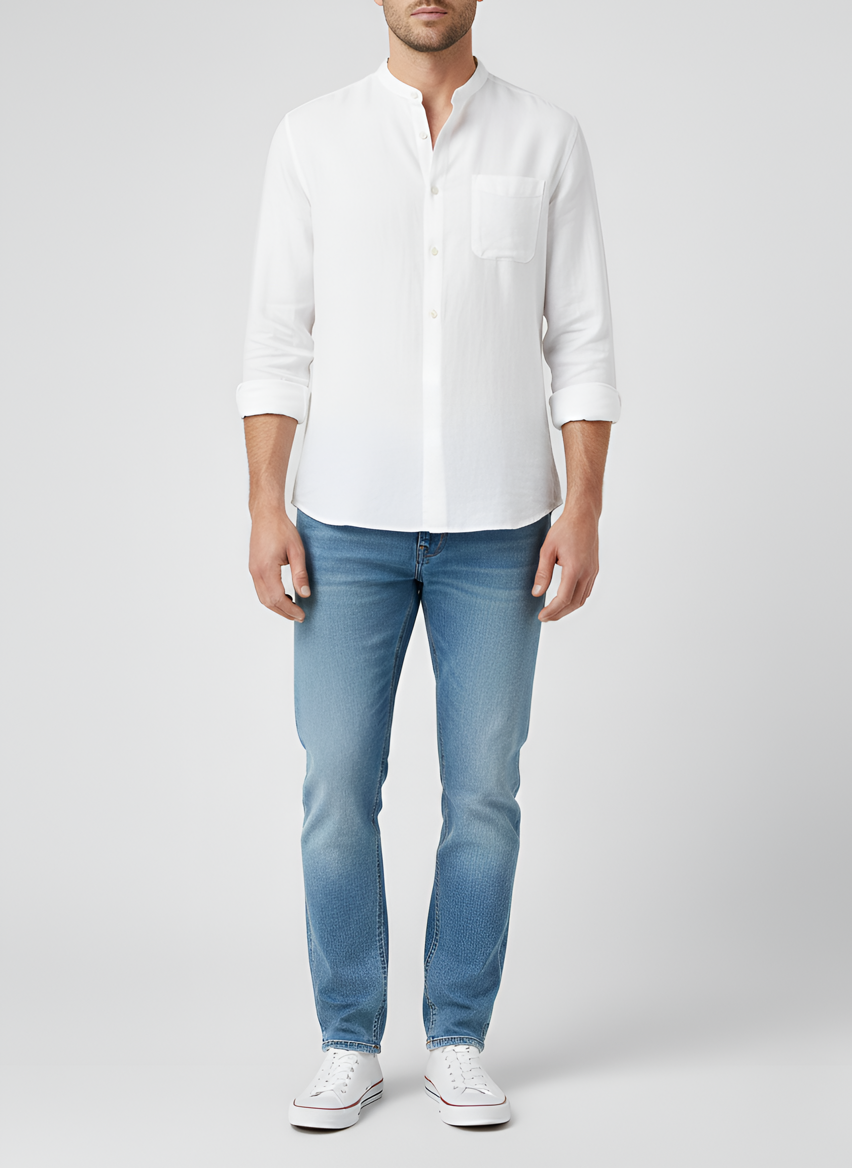 Férfi hosszú ujjú len ing klasszikus gallérral és szabályos szabással