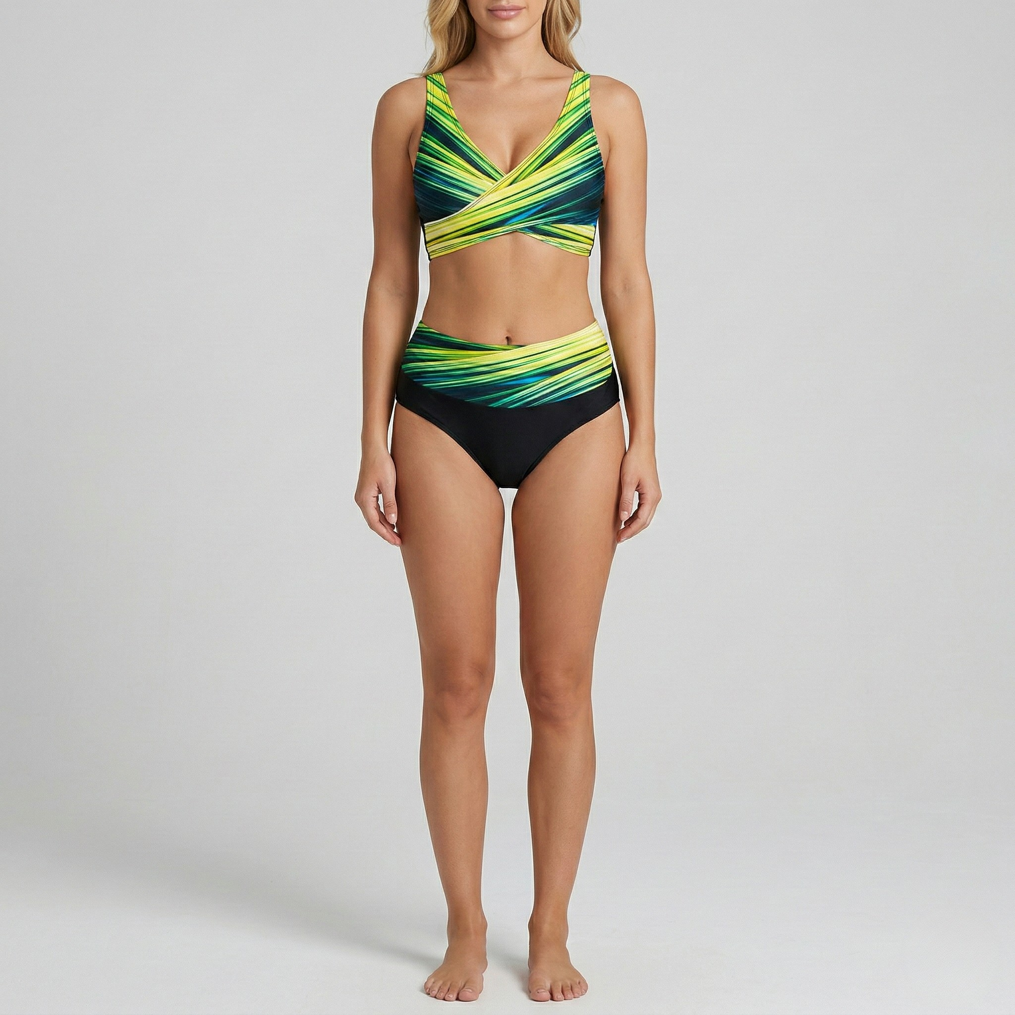 Bikini Donna Vita Alta Incrociato Costume da Bagno Due Pezzi Stampato