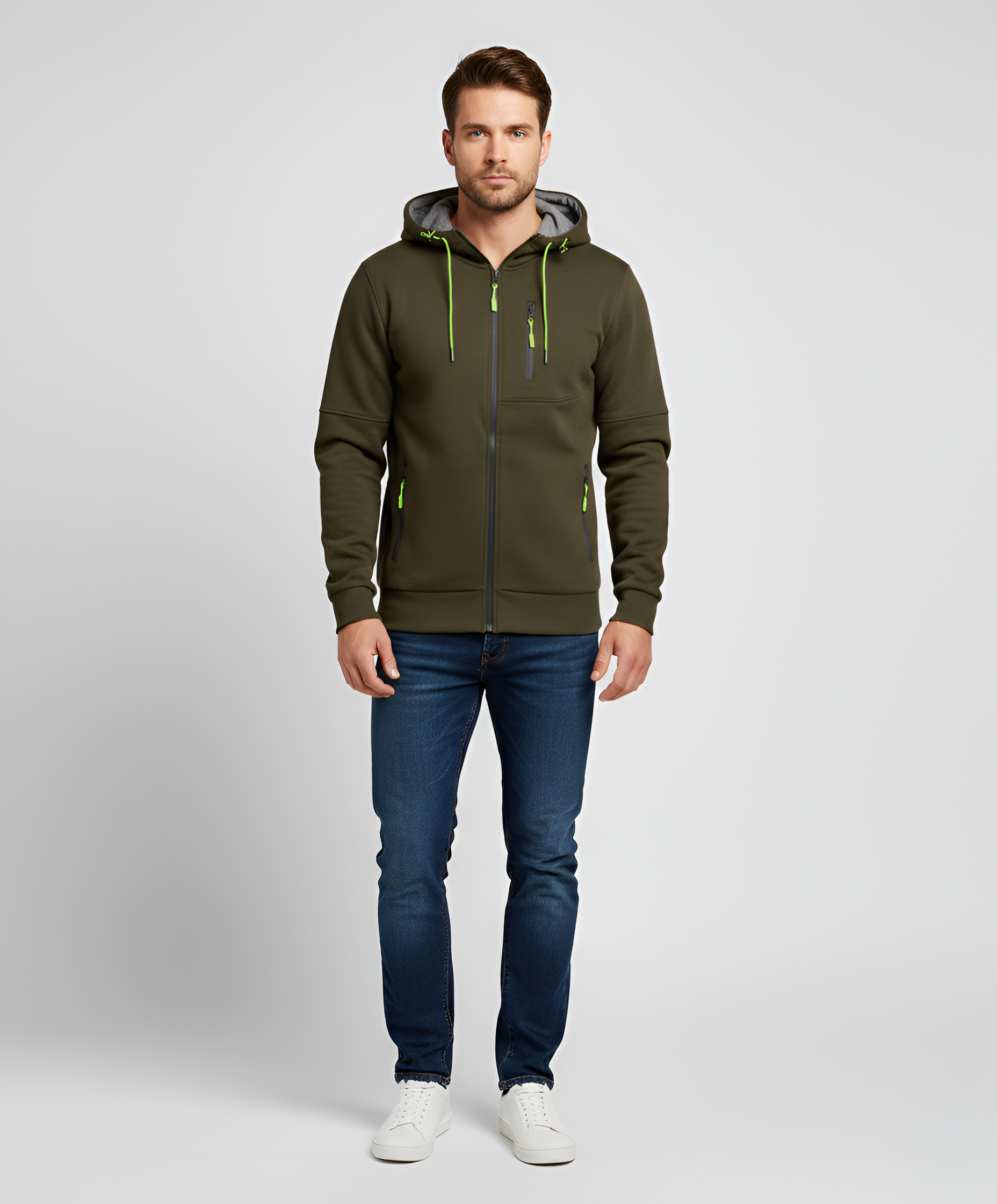 Pánska mikina s kapucňou na zips z bavlnenej teplákoviny