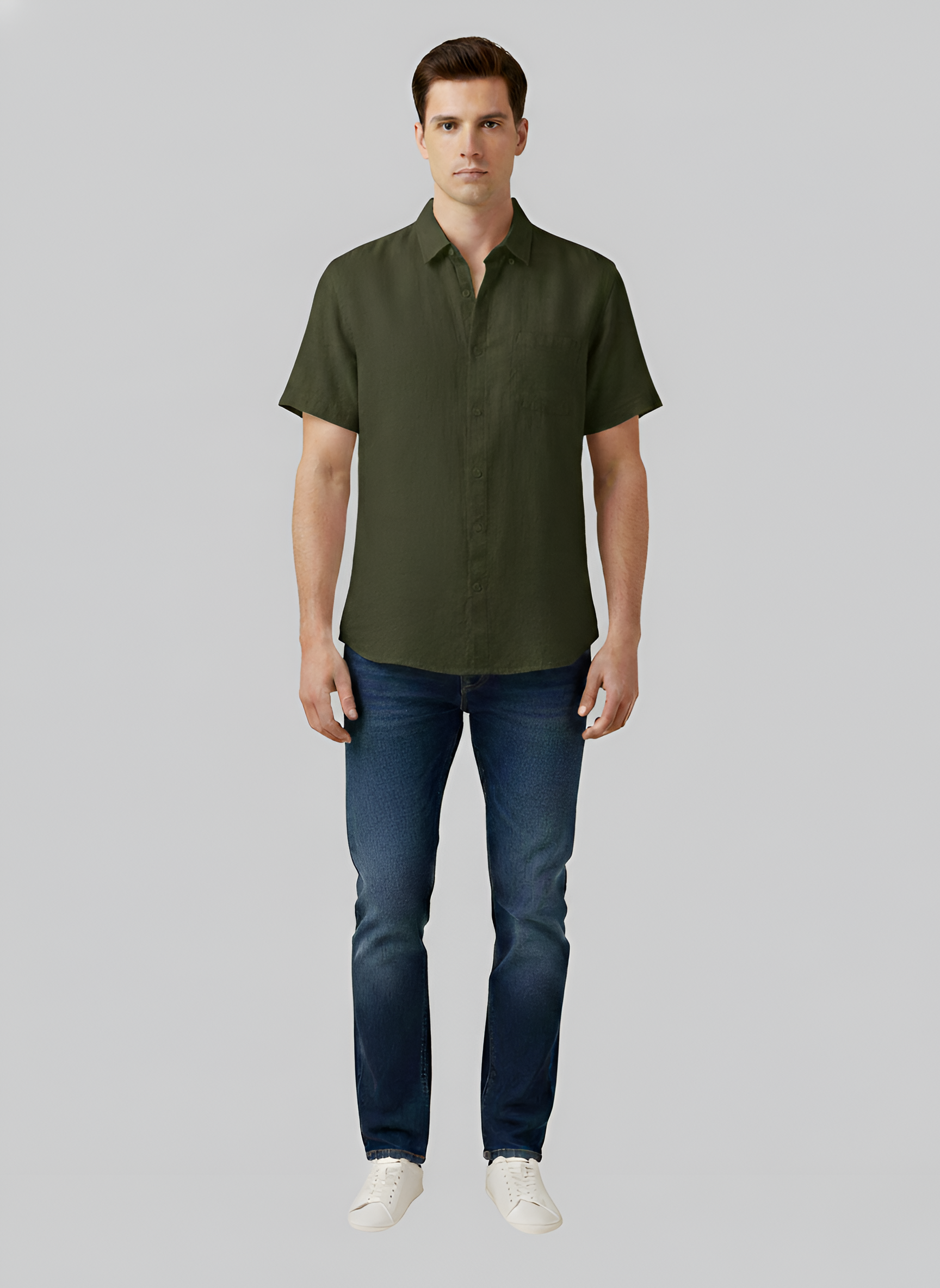 Camicia Uomo in Cotone Manica Corta Vestibilità Regolare con Taschino