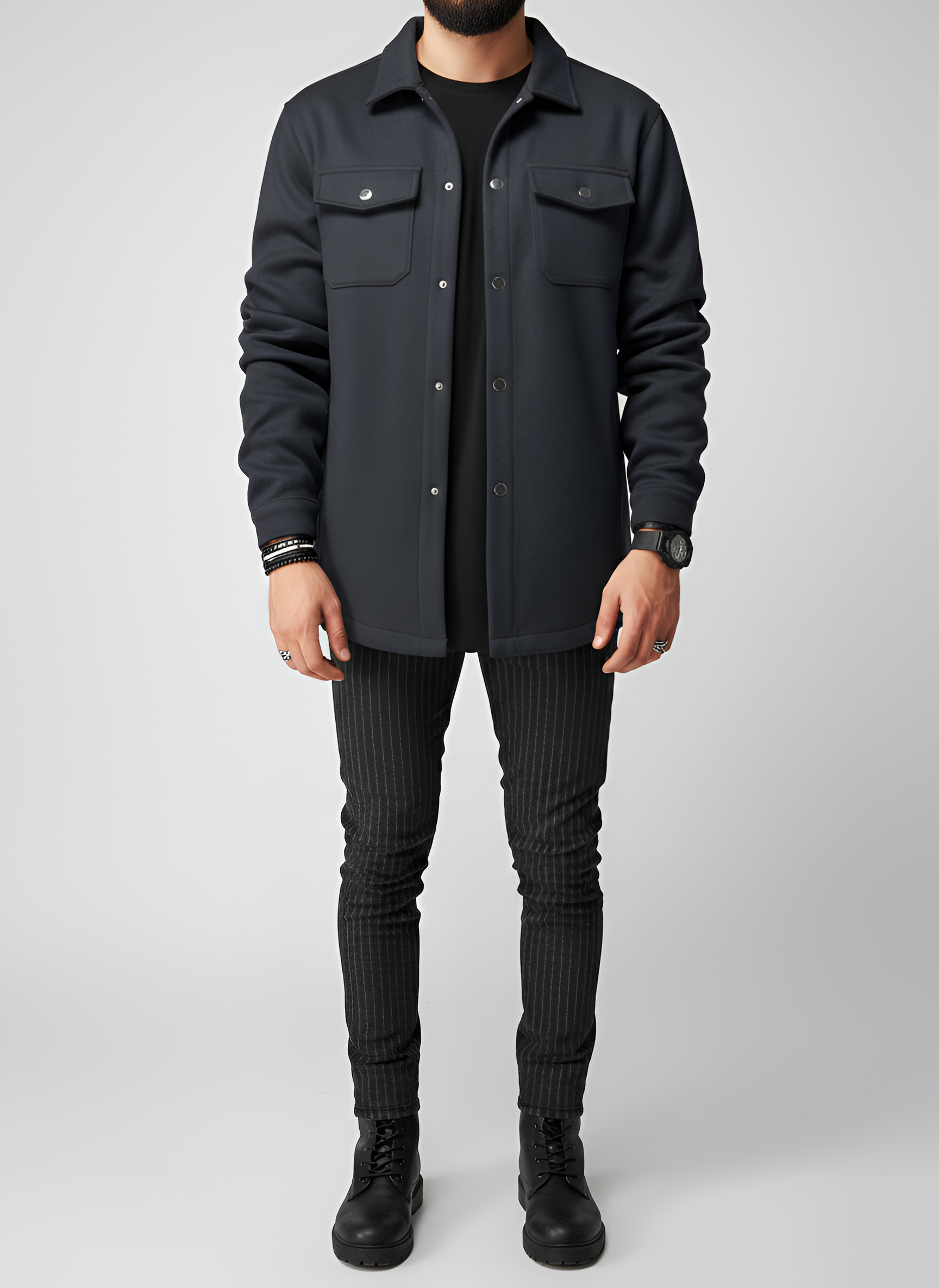 Valerios Fashion overshirt uomo in misto lana a maniche lunghe