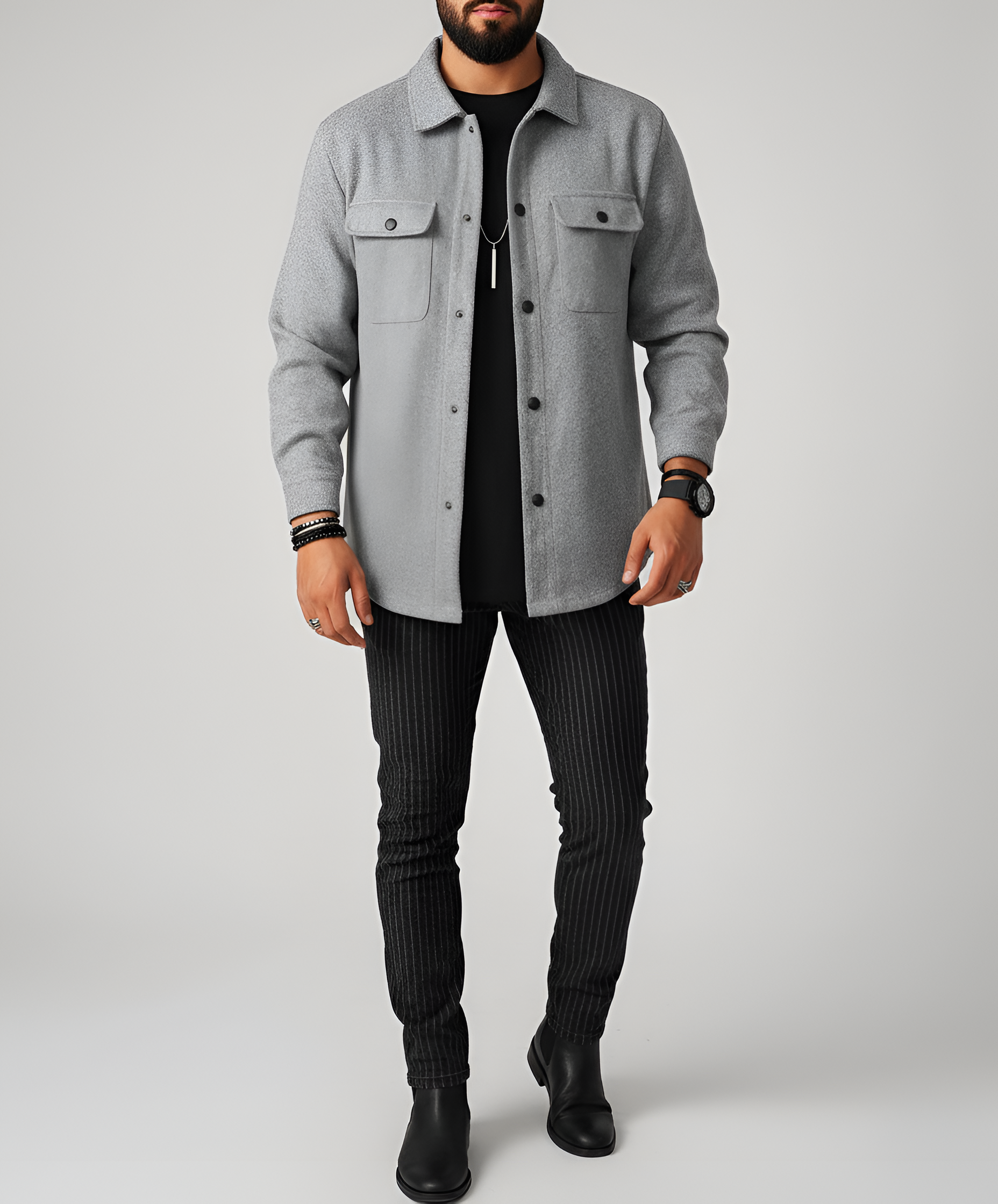 Valerios Fashion overshirt uomo in misto lana a maniche lunghe