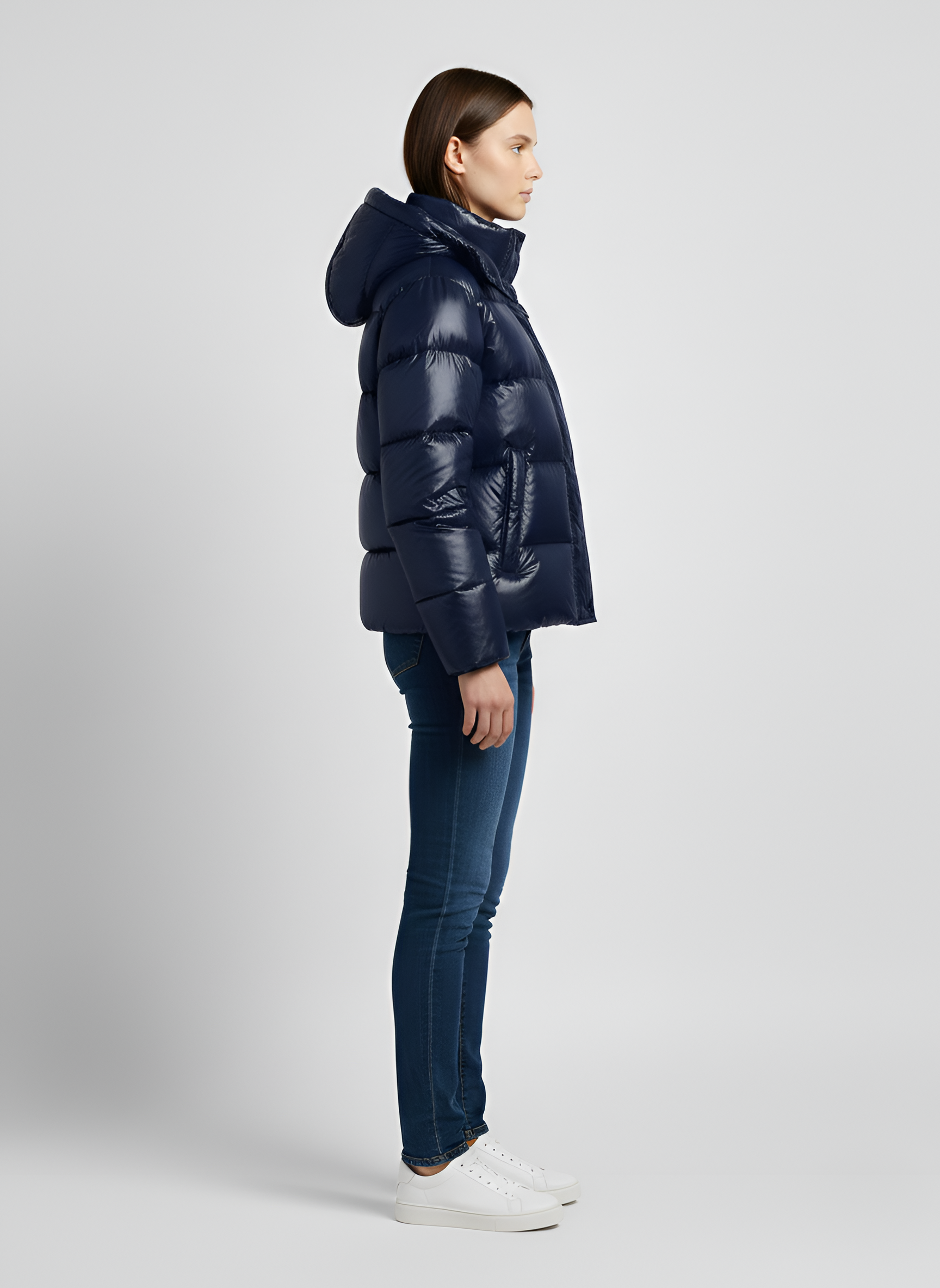 Chaqueta acolchada con capucha acabado brillante ajuste slim