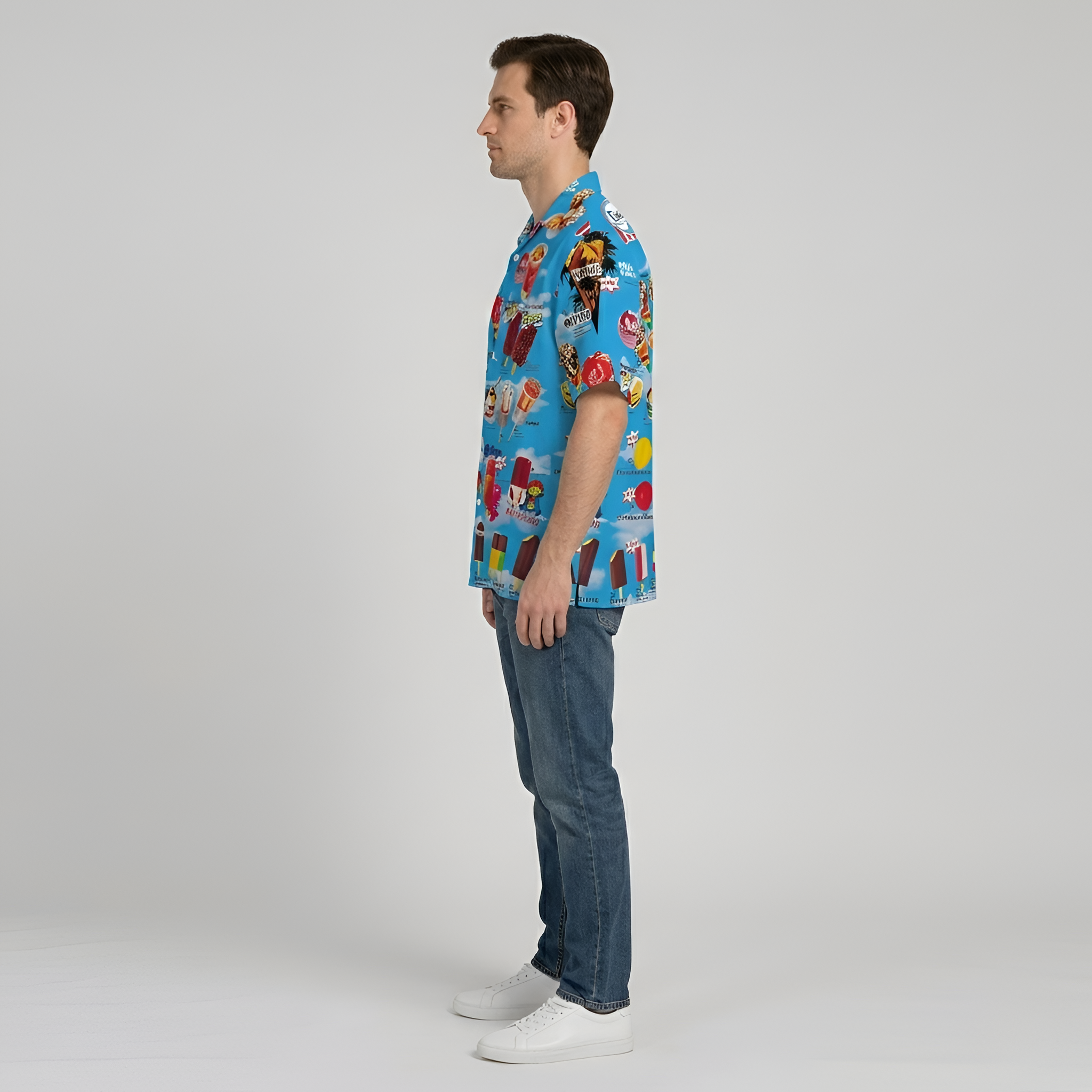 Koszula męska z krótkim rękawem, nadruk graficzny, letnia koszula casual męska, kołnierz bowlingowy