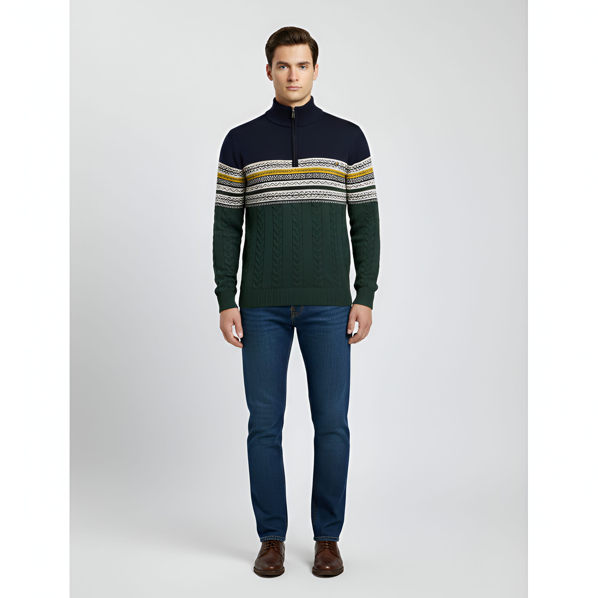 Valerios Fashion pull homme en laine mélangée col montant avec zip