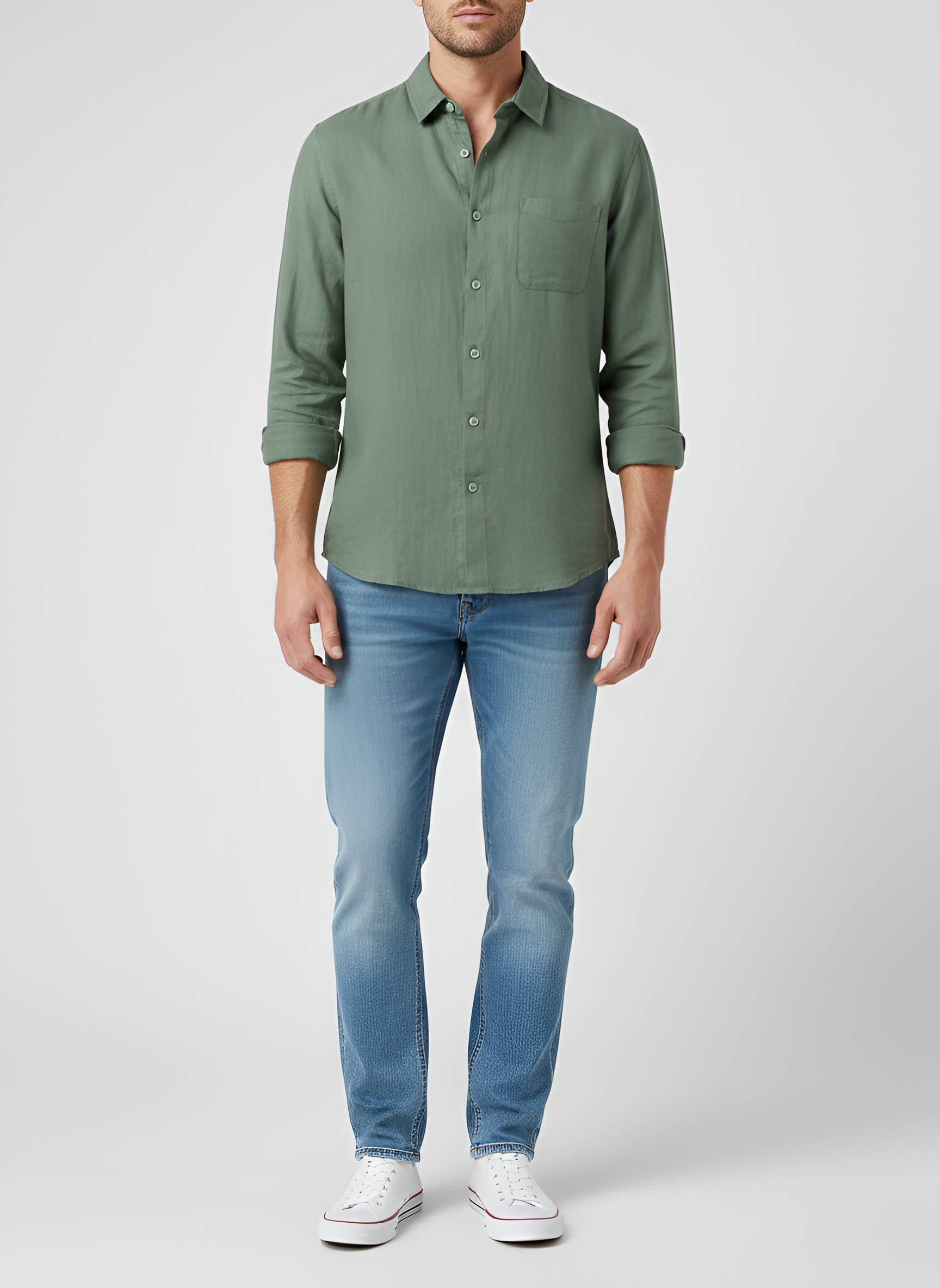 Férfi hosszú ujjú len ing klasszikus gallérral és szabályos szabással