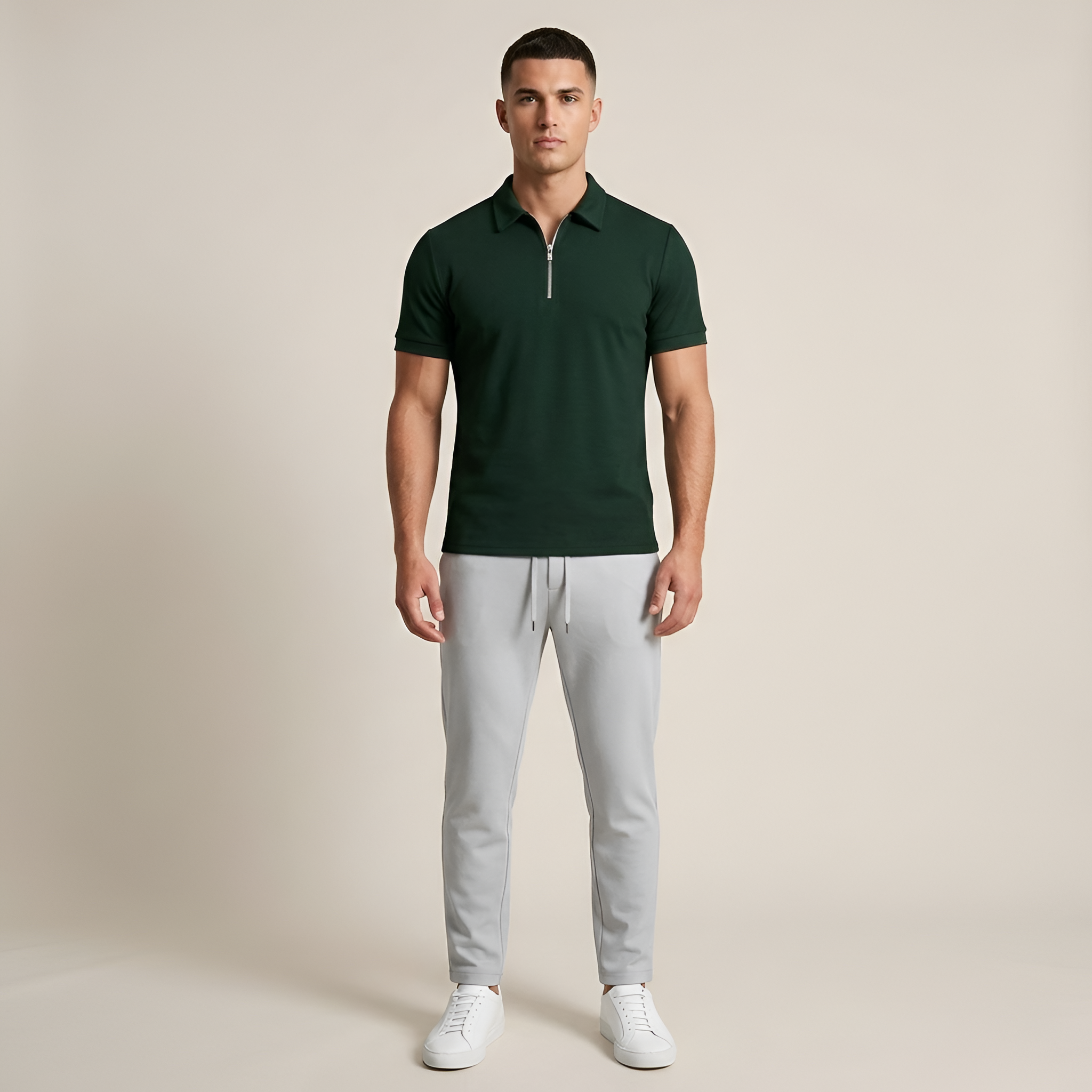 Polo homme manches courtes avec fermeture éclair et col classique coupe ajustée