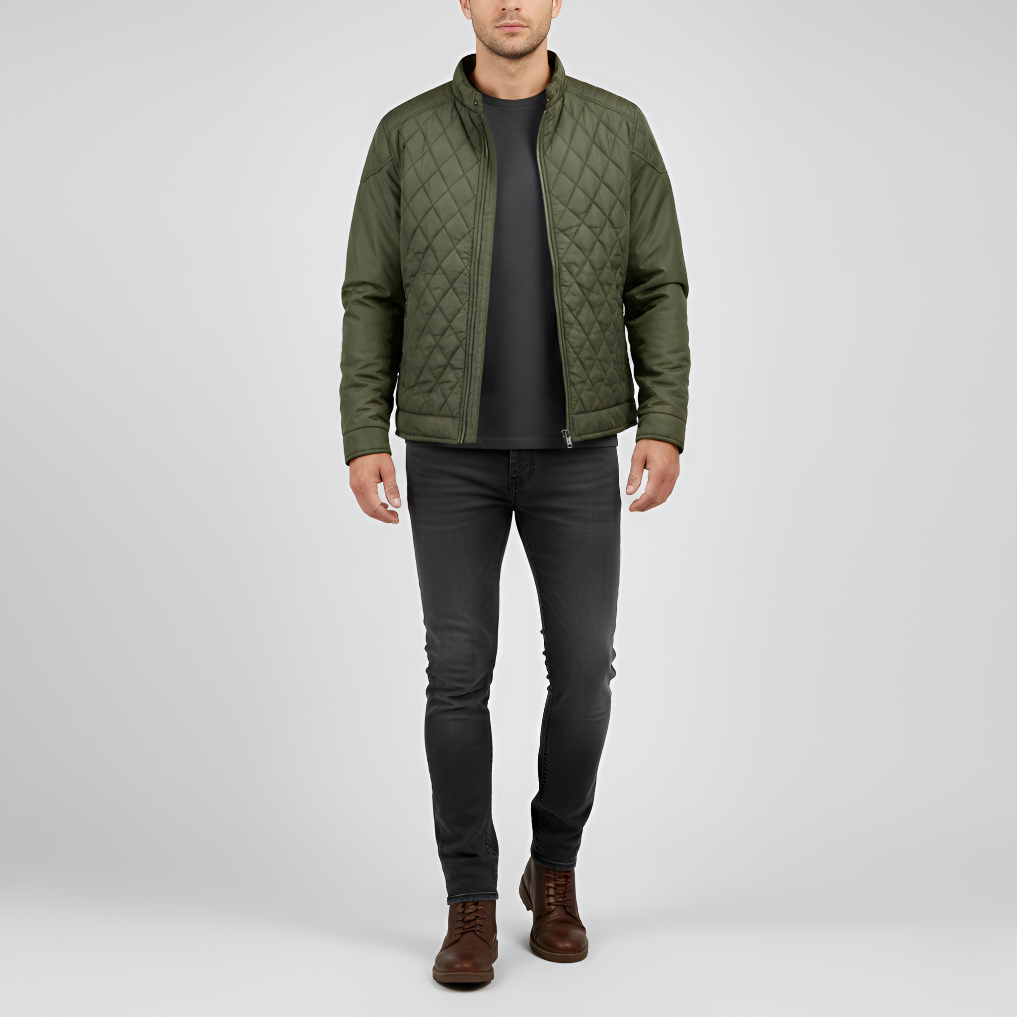 Valerios Fashion Casaco Homem Matelassado com Fecho de Eclair e Gola Alta Casual Inverno