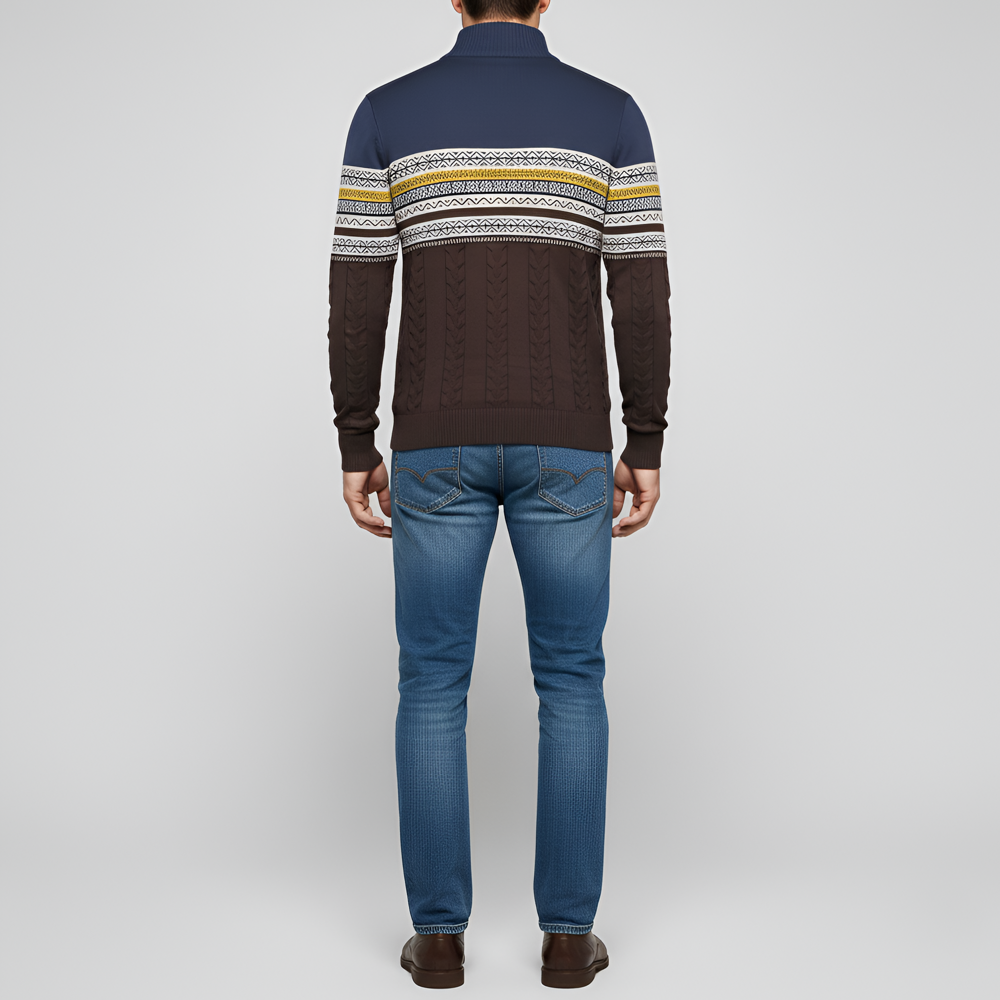 Valerios Fashion pull homme en laine mélangée col montant avec zip