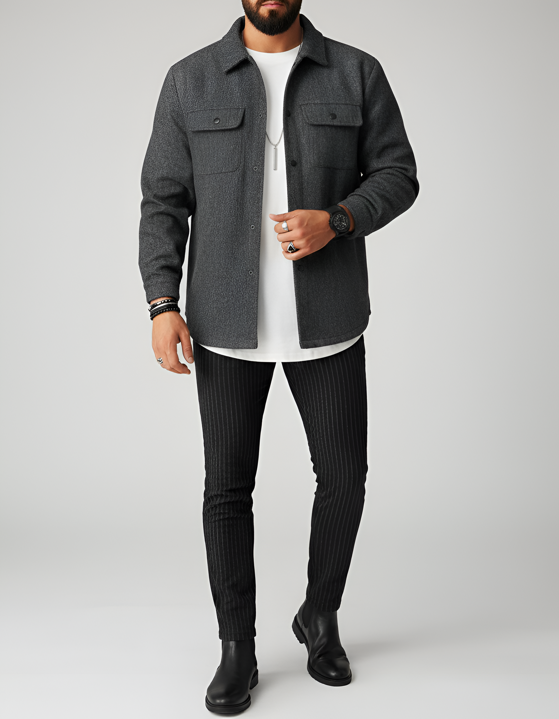 Valerios Fashion overshirt uomo in misto lana a maniche lunghe