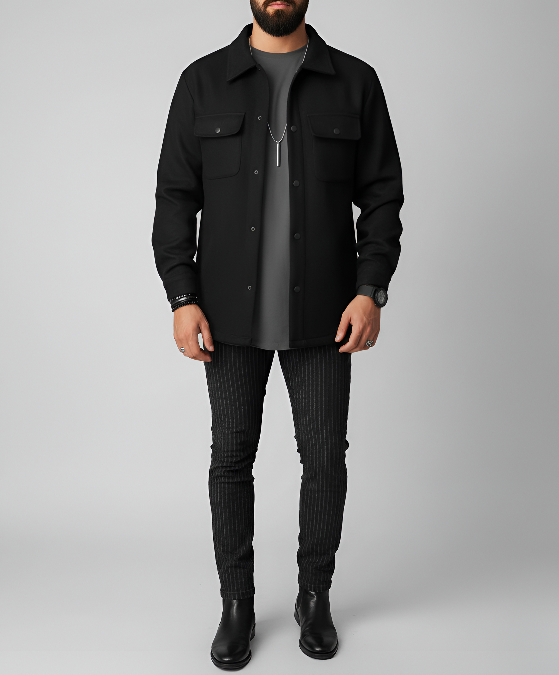 Valerios Fashion overshirt uomo in misto lana a maniche lunghe